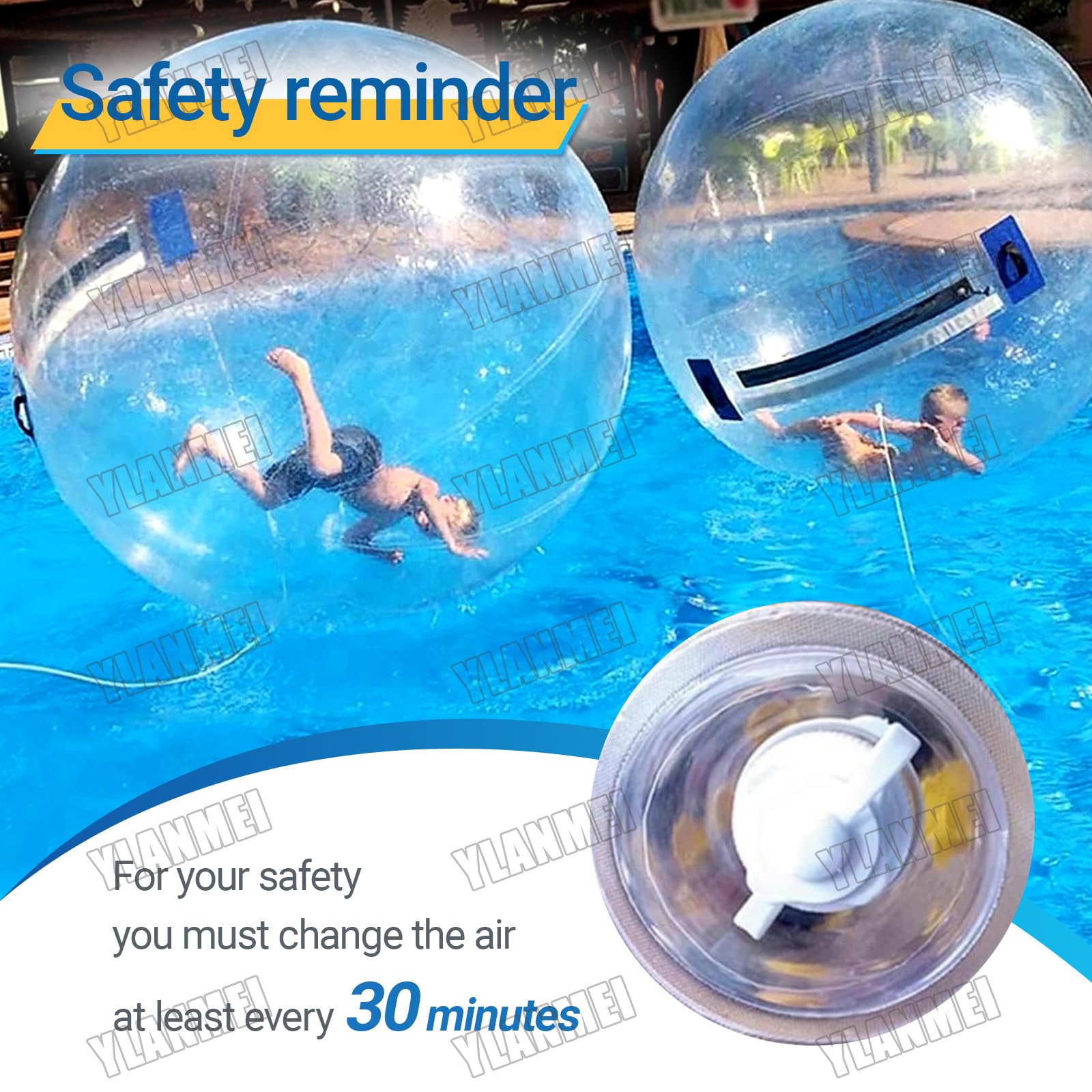 Palla da Passeggio sull'acqua, Palla da Passeggio Gonfiabile in PVC da 1,5/1,8/2/2,5 m, con Pompa elettrica e Cerniera, per Attrezzature da Spiaggia e intrattenimento 2mCustomized
