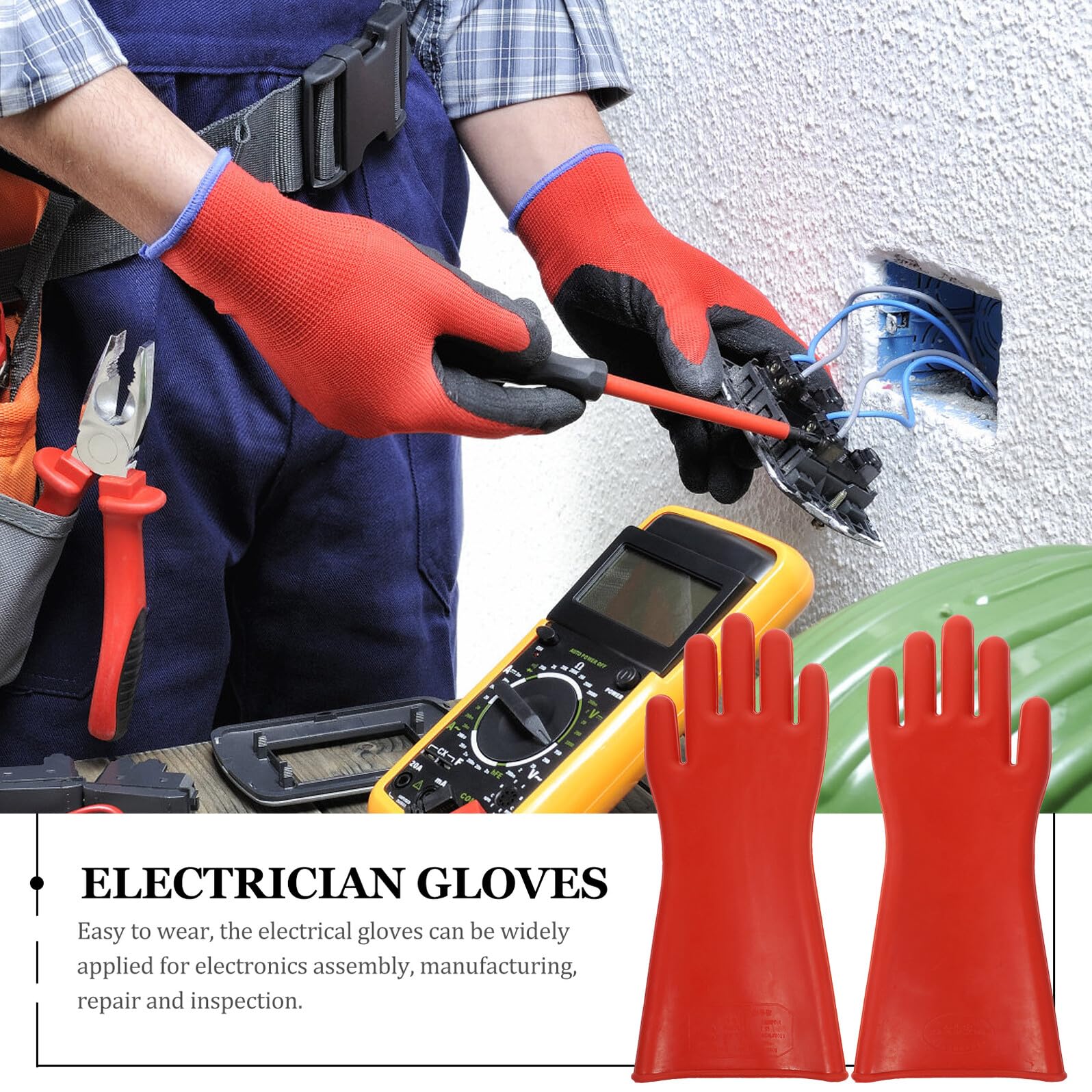 GARVALON Moufles et Résilience en Caoutchouc Rouge Électriques Isolants Adaptés à la Pression Haute Résistance pour Électricien aux Travaux Haute Tension et Chantier Extérieur