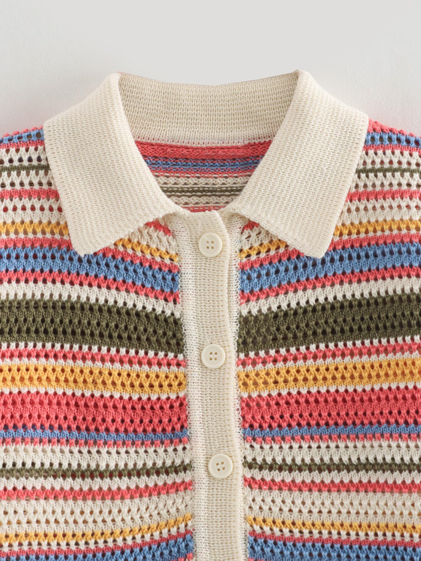 Cardigan Mujer,Suéter De Punto Corto para Mujer Camisetas De Verano Cárdigan A Rayas Abotonado Ligero De Manga Corta Chaqueta De Encogimiento De Hombros Suéteres Tops Cortos