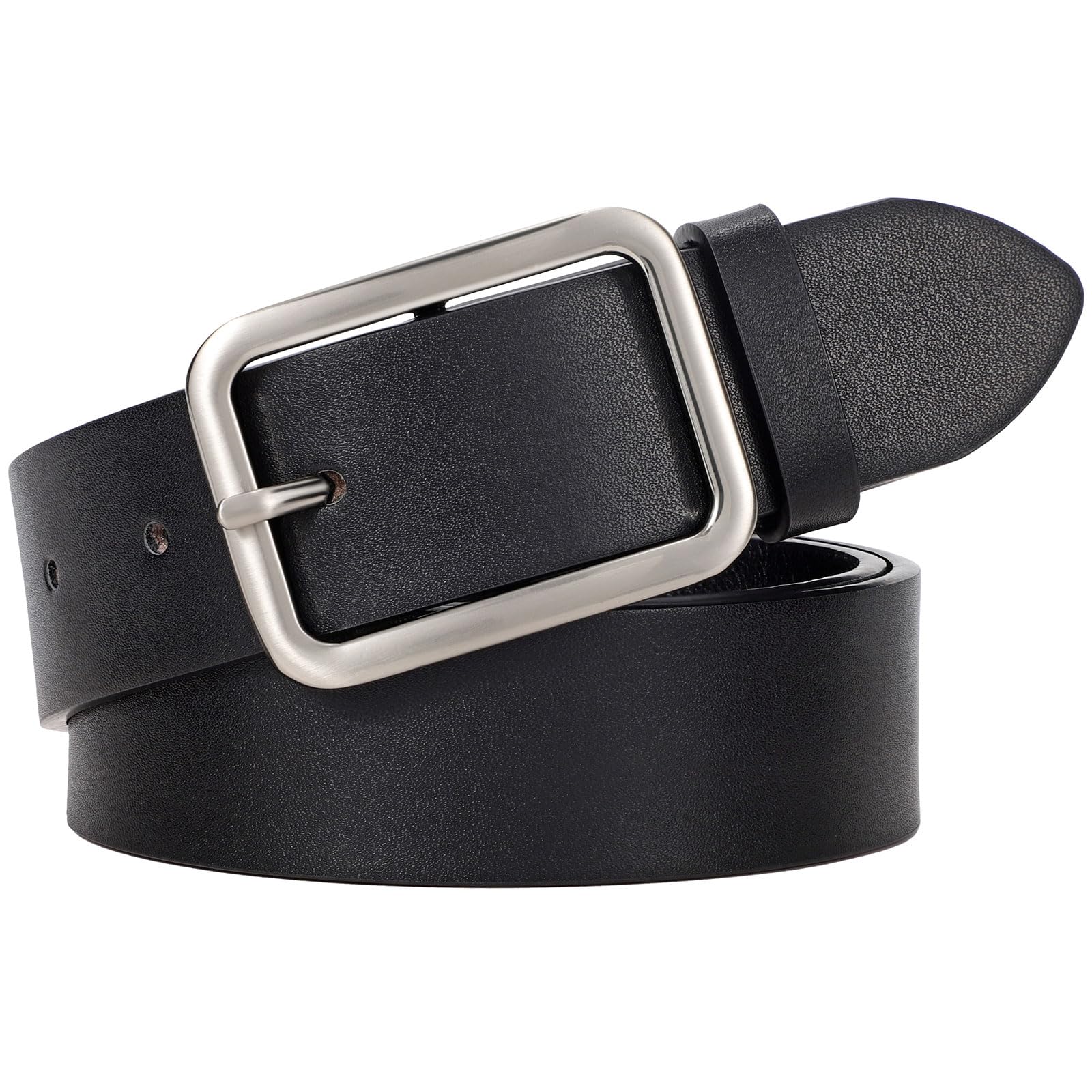 LEACOOLKEY Damen Ledergürtel schwarz mit Klassischer quadratischer Schnalle damen gürtel für Jeanshosen, 3.3cm Breite