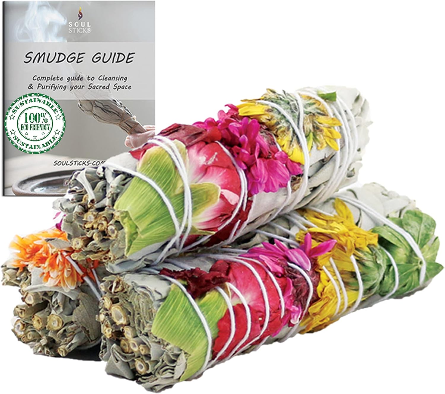 Joy Organic White Sage Smudge Sticks with Flowers for