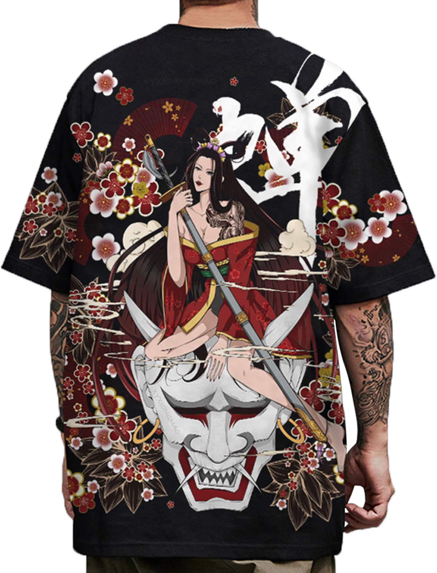 XYXIONGMAO Japanese Geisha Kanji Graphic Printed Tees Shirts Unisex Anime Shirt Streetwear Hip Hop T-Shirt for Men
