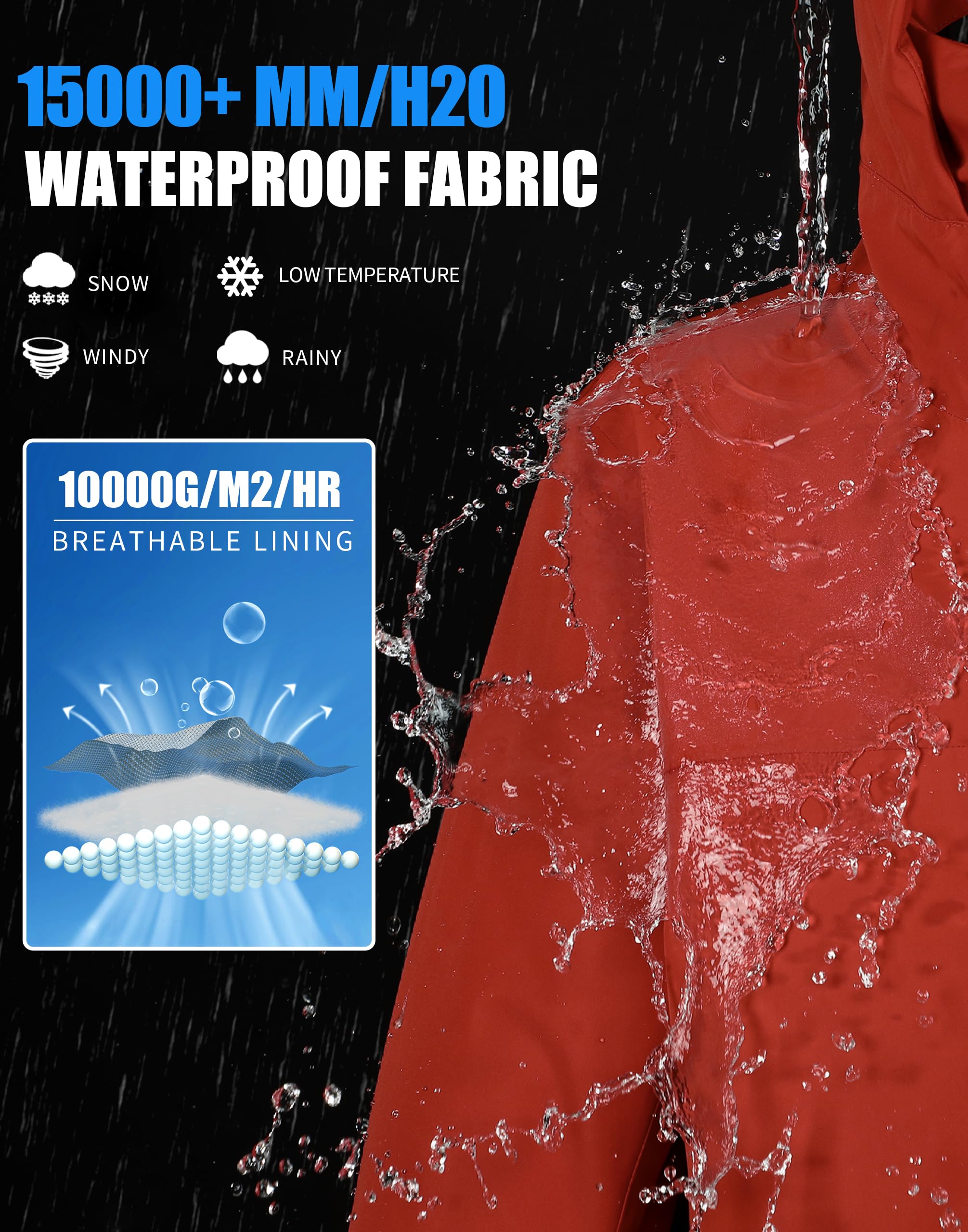 Giacca da sci da uomo, impermeabile, calda, traspirante, da snowboard, con cappuccio