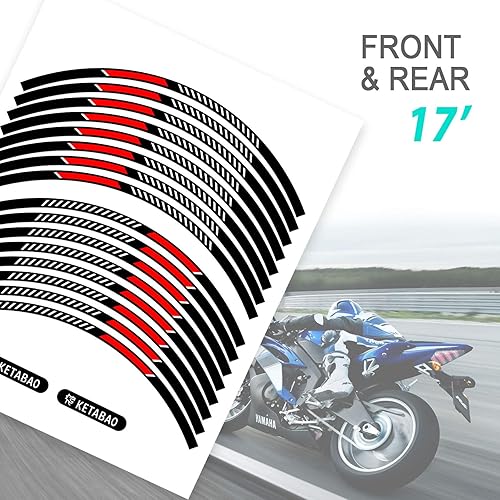 Miniatura 4 de KETABAO - Adhesivos adhesivos para llantas de 17.1 in, diseño de rayas, compatible con YZF R6, R1, MT 03, 125, 09, 07, 10, TRACER 700 FZ25 (rojo)
