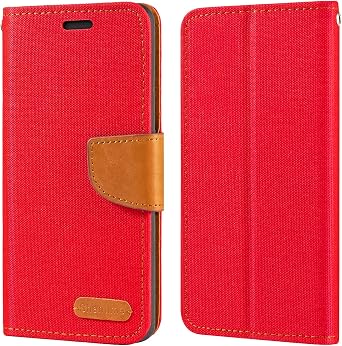 Oxford Fabric Leather Flip Wallet Case Compatible with Nokia 106 2G 2023, Durable Protective Magnetic Cover with Card Slots and KickstandRed