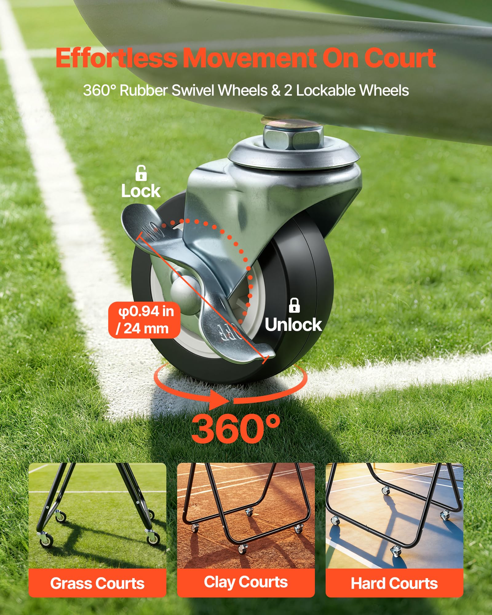 VEVOR Panier à Balles de Tennis avec roulettes, Capacité de 175 Balles de Tennis ou 290 Pickleballs, Chariot Pliable Ramasse-Balles en Acier, Panier Portable pour Entraînement, avec Sac de Rangement