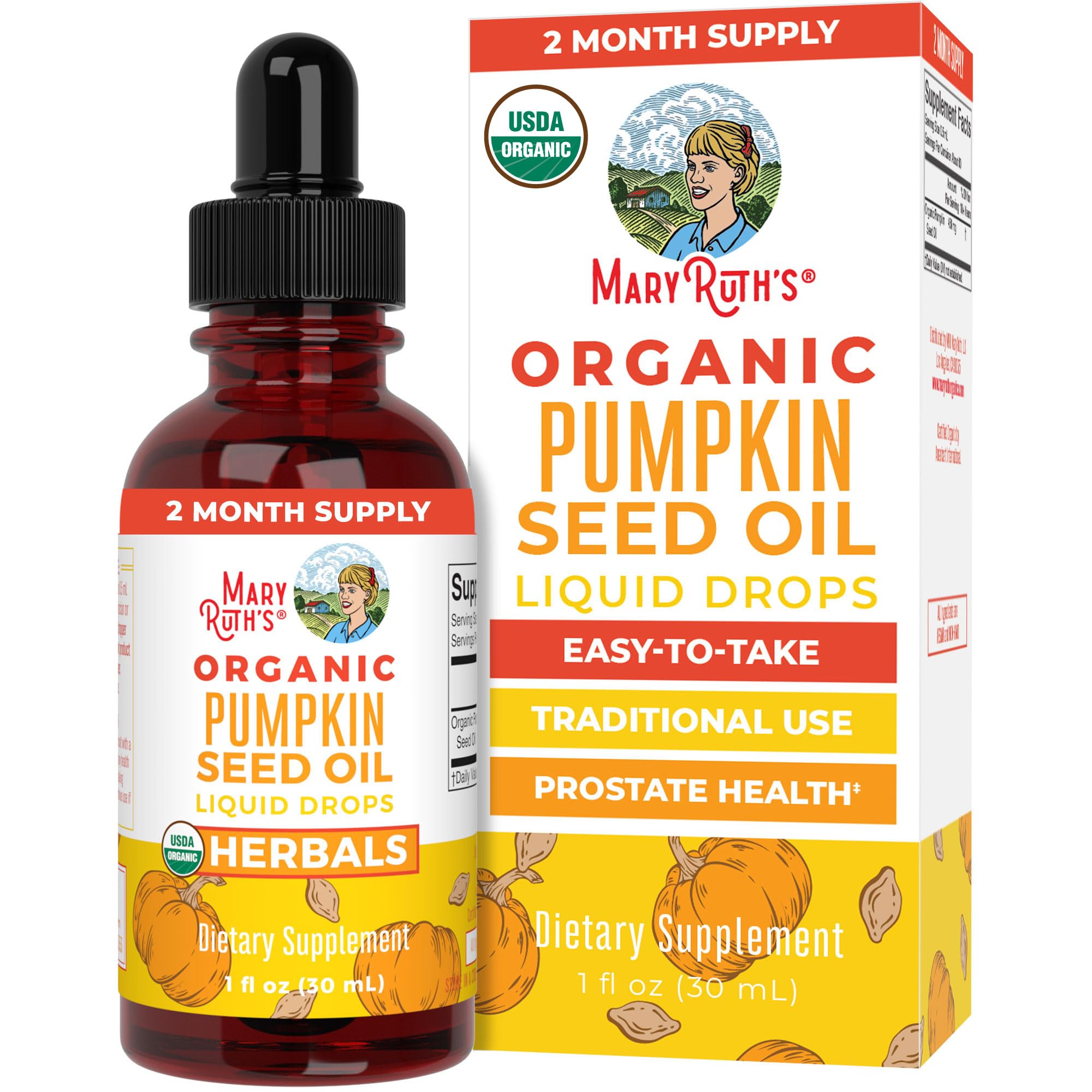 MaryRuth Organics Pumpkin Seed Oil Liquid Drops by | 2 Month Supply | Sugar Free | USDA Pumpkin Seed Oil for Men & Women | Urinary Tract Support | Hair & Skin Health | Vegan | Gluten Free | 1 Fl Oz