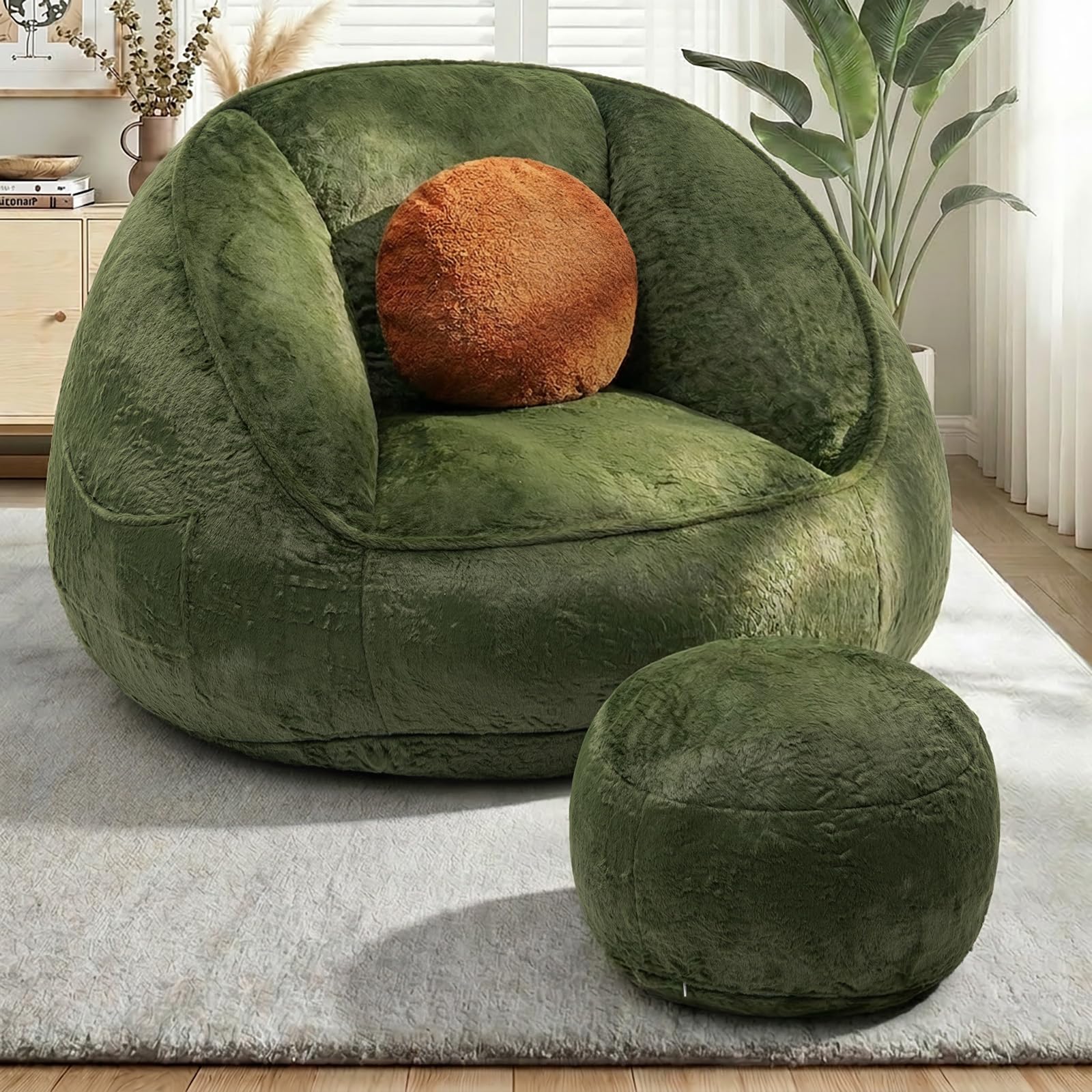 HOMMPA XXL Sitzsack mit Hocker und Füllung für Erwachsene,Grün