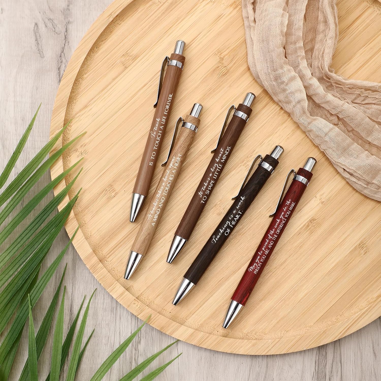 Kosiz 50 Pcs Teacher Pens Gifts Bulk Teacher Appreciation Bamboo Ballpoint Pens Teach Love Inspire Thank You Gifts for Office Supplies Graduation Birthday Party Favors(Multicolor)