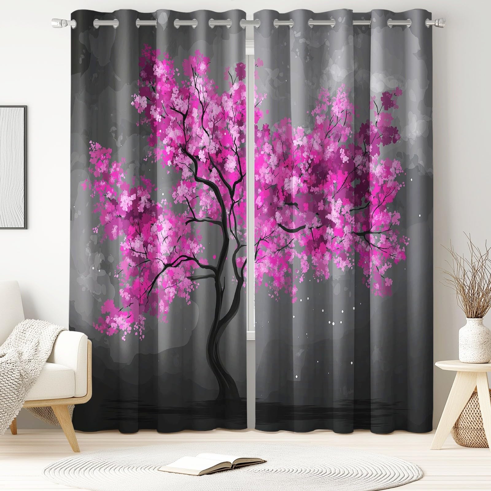 Générique Rideau Occultant Fantaisie, Rideaux Thermiques à Oeillets Licorne Forêt Illustration pour Chambre d'enfants Salon Cuisine, 140 x 160 cm(L x H) Isolant Thermiques Anti UV Rideaux, Lot de 2
