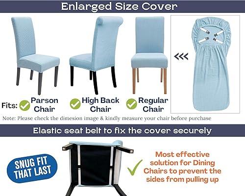 Miniatura 2 de SPRINGRICO Paquete de 6 fundas para sillas de comedor con cinturón de seguridad, fundas elásticas para sillas Parsons lavables, fundas protectoras