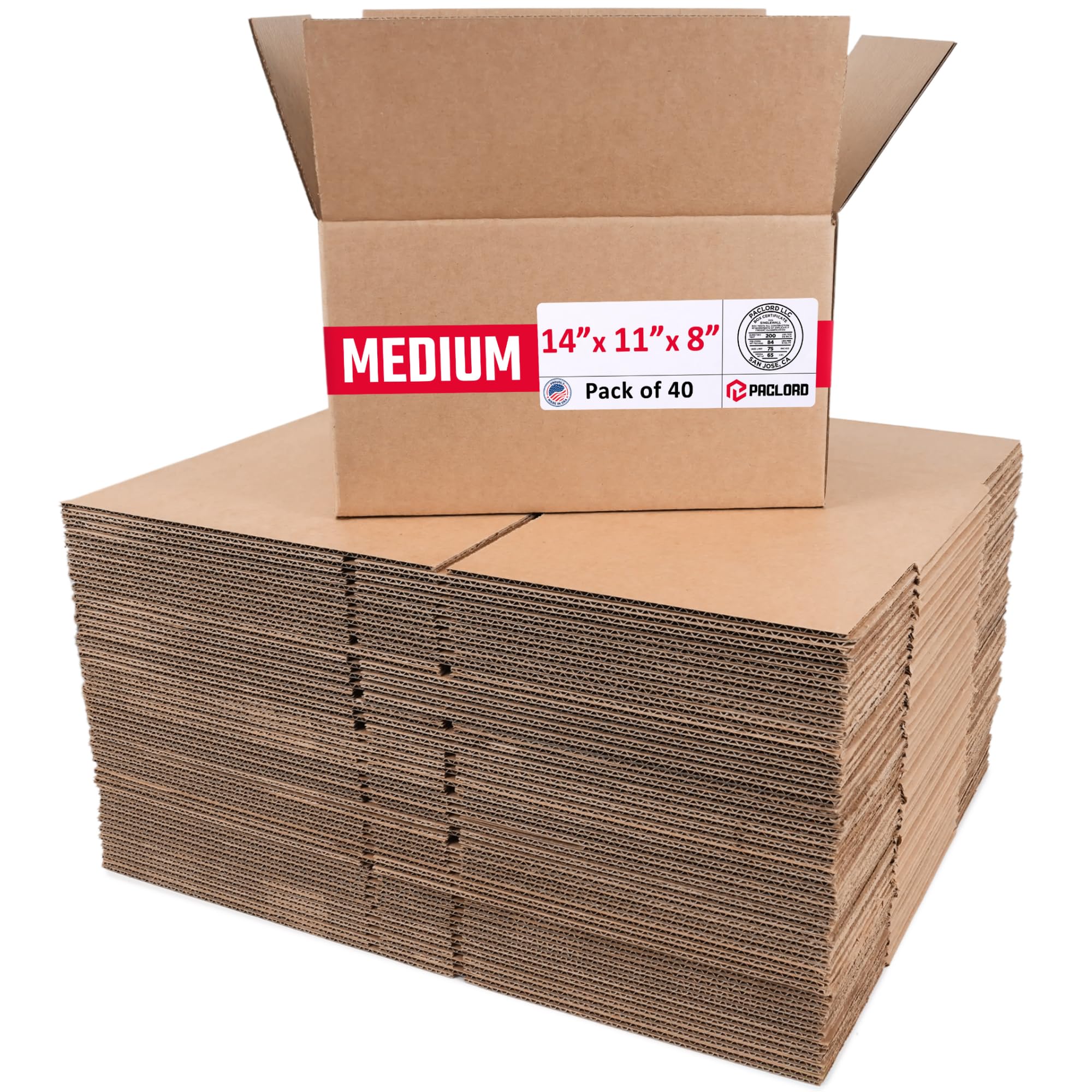 Medium Cardboard Boxes 14"L x 11"W x 8"H (Pack of 40) - USA-Made Packing Boxes for Moving, Shipping, or Storage - USPS, UPS, FedEx Approved - Professional Packing Supplies for Moving | USA-Made Packing Boxes for Moving, Shipping, or Storage - USPS, UPS, FedEx Approved - Professional Packing Supplies