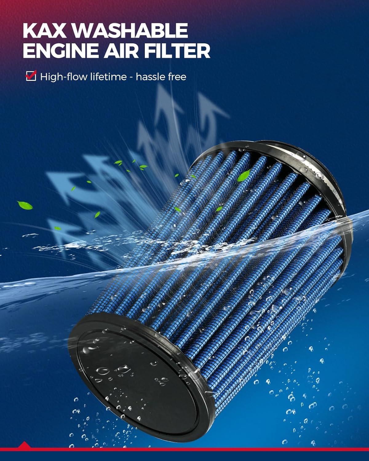 KAX Premium Washable Engine Air Filter, Universal Clamp-On Air Intake Filter, Reusable Replacement Air Filter, Flange Diameter: 3 In, Filter Height: 5.75 In, Flange Length: 0.75 In