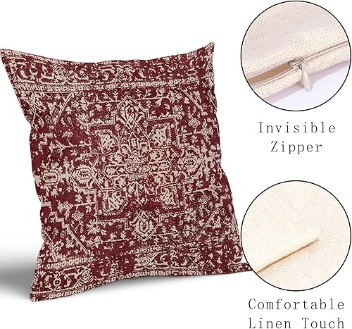 Miniatura 10 de Juego de 2 fundas de almohada lumbares bohemias de color rojo burdeos de 12 x 20 pulgadas, fundas de almohada rectangulares decorativas étnicas de