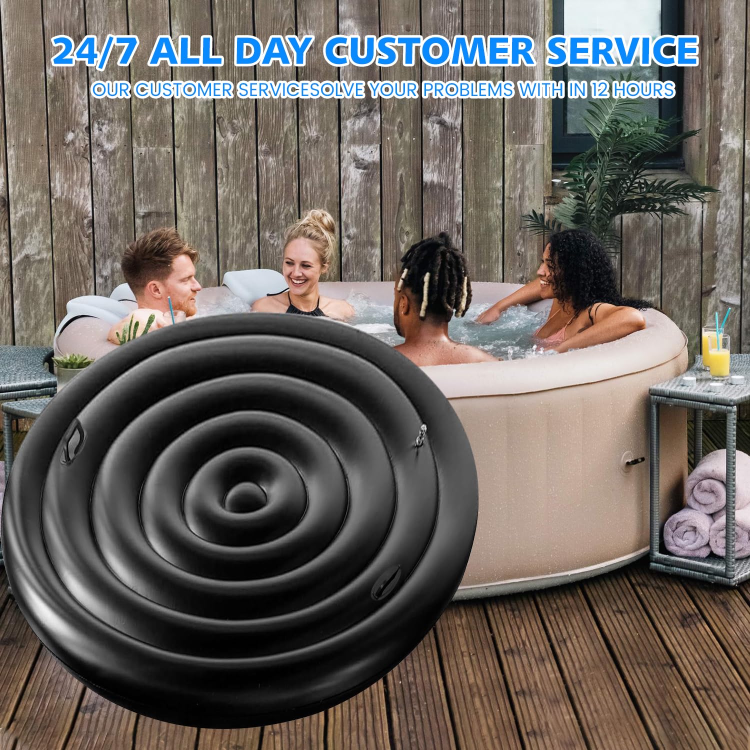 Cubierta inflable para bañera de hidromasaje con asa, tapa plegable para jacuzzi, recinto redondo para bañera de hidromasaje con inflado rápido y fácil, resistente al viento, lluvia, nieve, protección