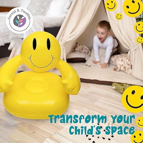 Miniatura 5 de Forest & Twelfth Silla inflable sonriente de 36 pulgadas para niños de más de 5 años para descansar, ver películas, leer, etc. Ideal para uso en