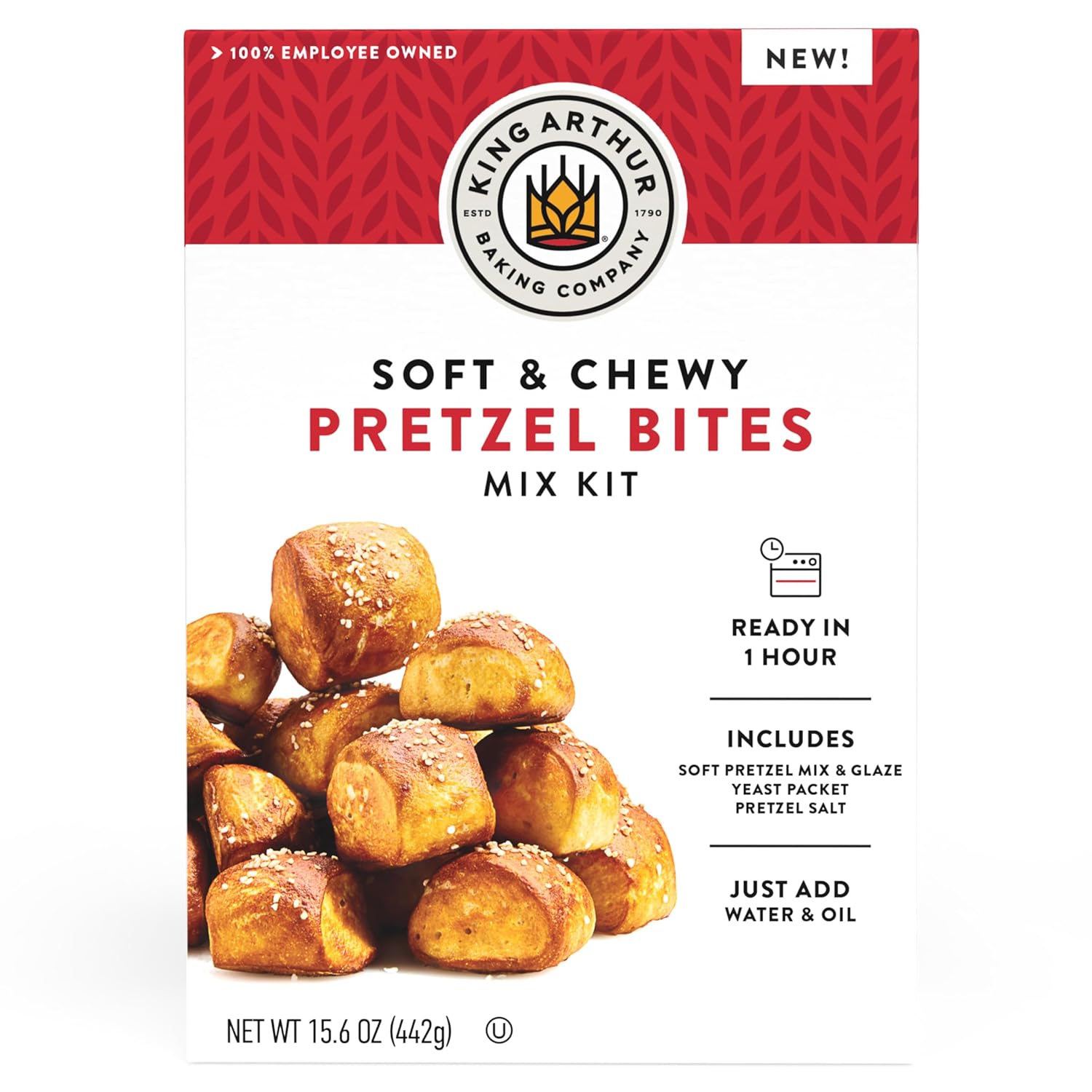 King Arthur Soft & Chewy Pretzel Bites Mix Kit 15.6 oz - Ready in 1 Hour, All-in-One Baking Mix