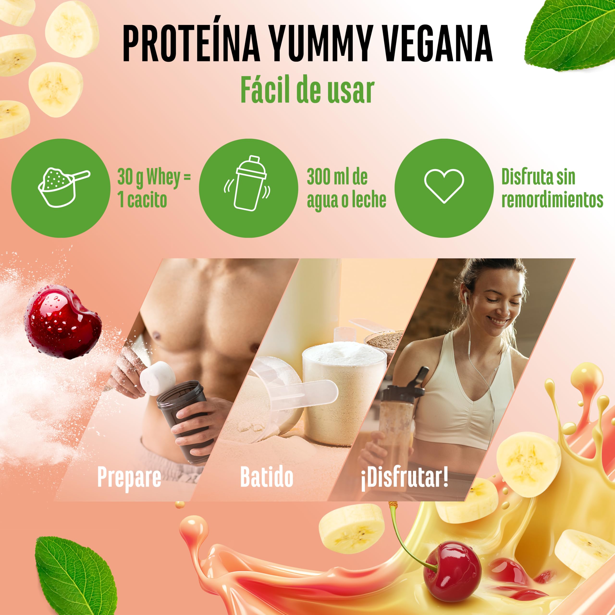 Yummy Vegan Protein Kiba Smoothie – Batido proteico vegetal con 24,3 g de proteína por porción a partir de aislado de haba (fava) con BCAA y aminoácidos – 908 g