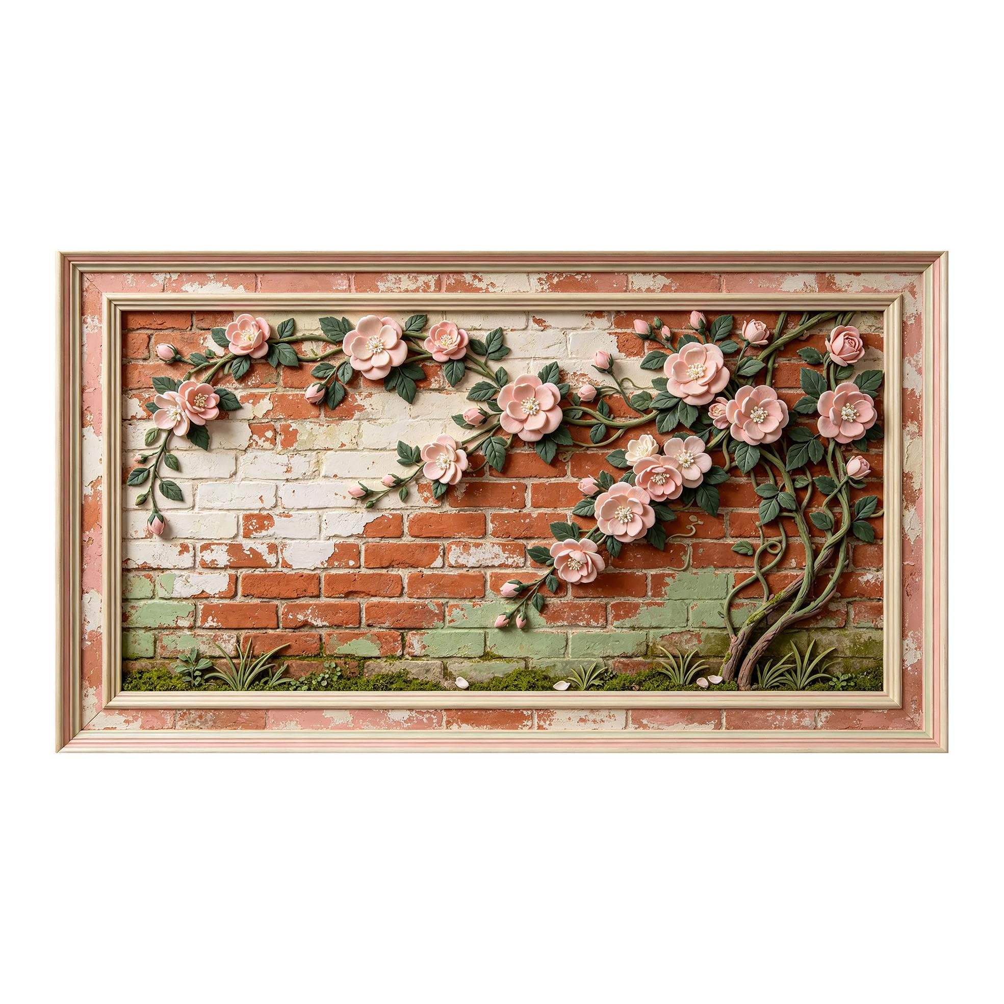 Murasolite 3D Framed Wall Art Vintage Brick Floral Botanical Relief SelfAdhesive Fabric Mural Wall Decor， Peel and Stick No Damage to Wall， AntiFall Safe Design for Bedroom Living Room
