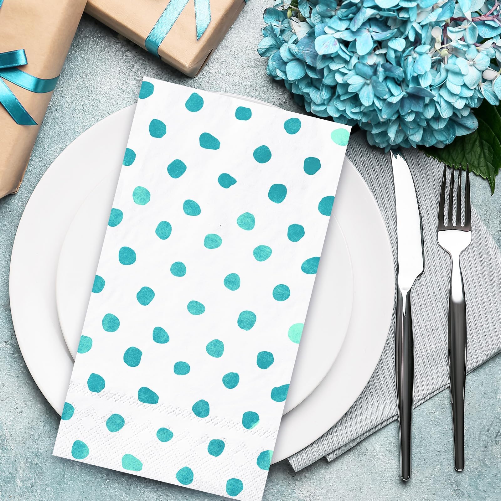 Whaline Lot de 80 serviettes en papier jetables 3 plis pour invités, fête de mariage, décoration de table, bleu sarcelle