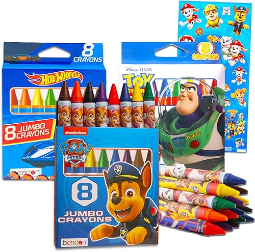 Juego de crayones jumbo a granel para niños de 1 a 3 años, paquete con crayones grandes para niños pequeños con Paw Patrol, Toy Story y Fisher Price