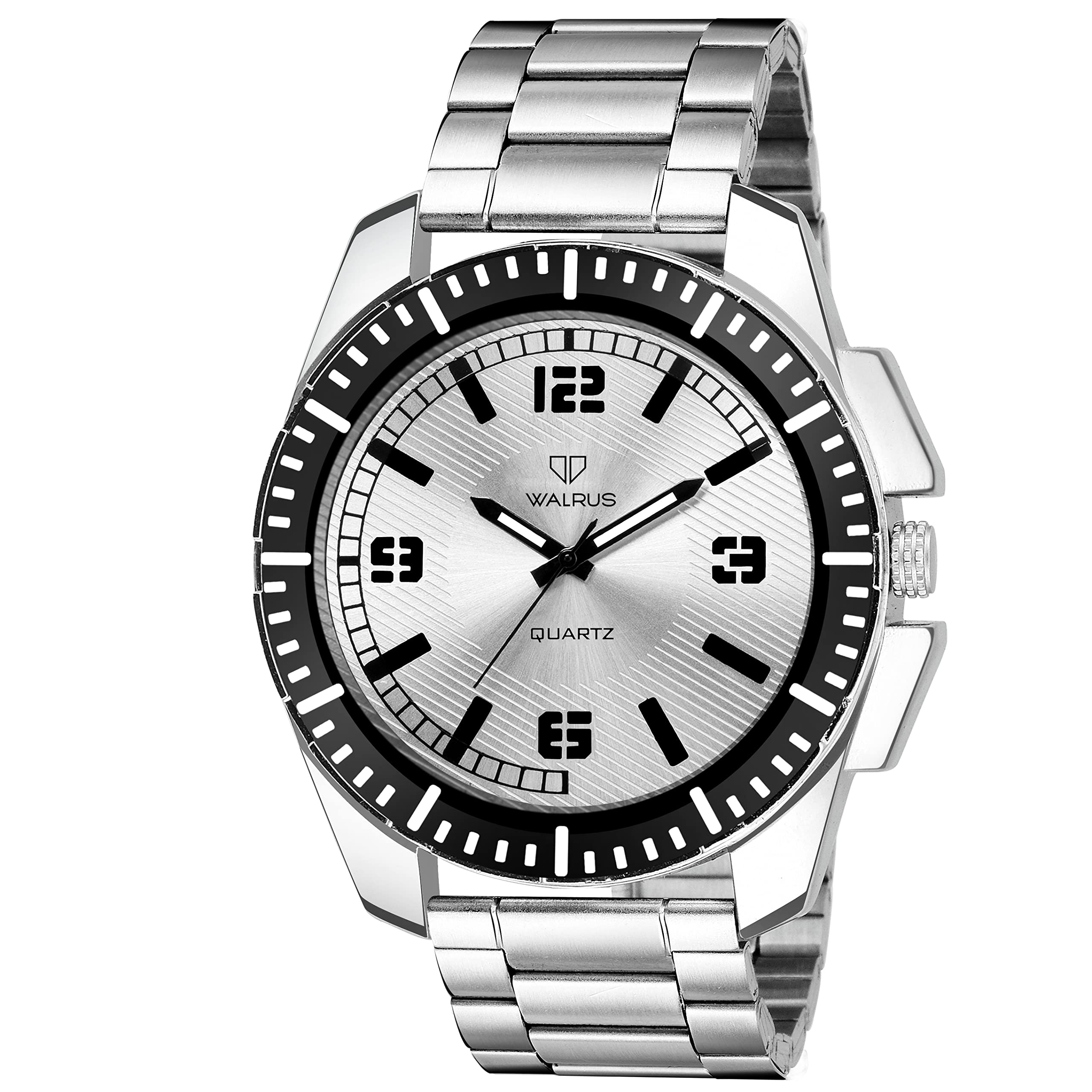 WalrusTexus II Silver Dial Men's Watch | Stainless Steel Strap, Black Alloy Case | 48mm Size, Professional & Casual Use- Old Money Style Men's Wrist Watch for Gift