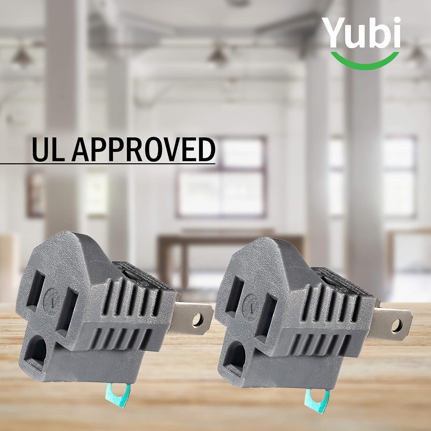 Yubi Power Grounding Adapter Plug - Grounded Outlet Adapter - 2 Prong to 3 Prong Adapter - 10 Pack - Gray