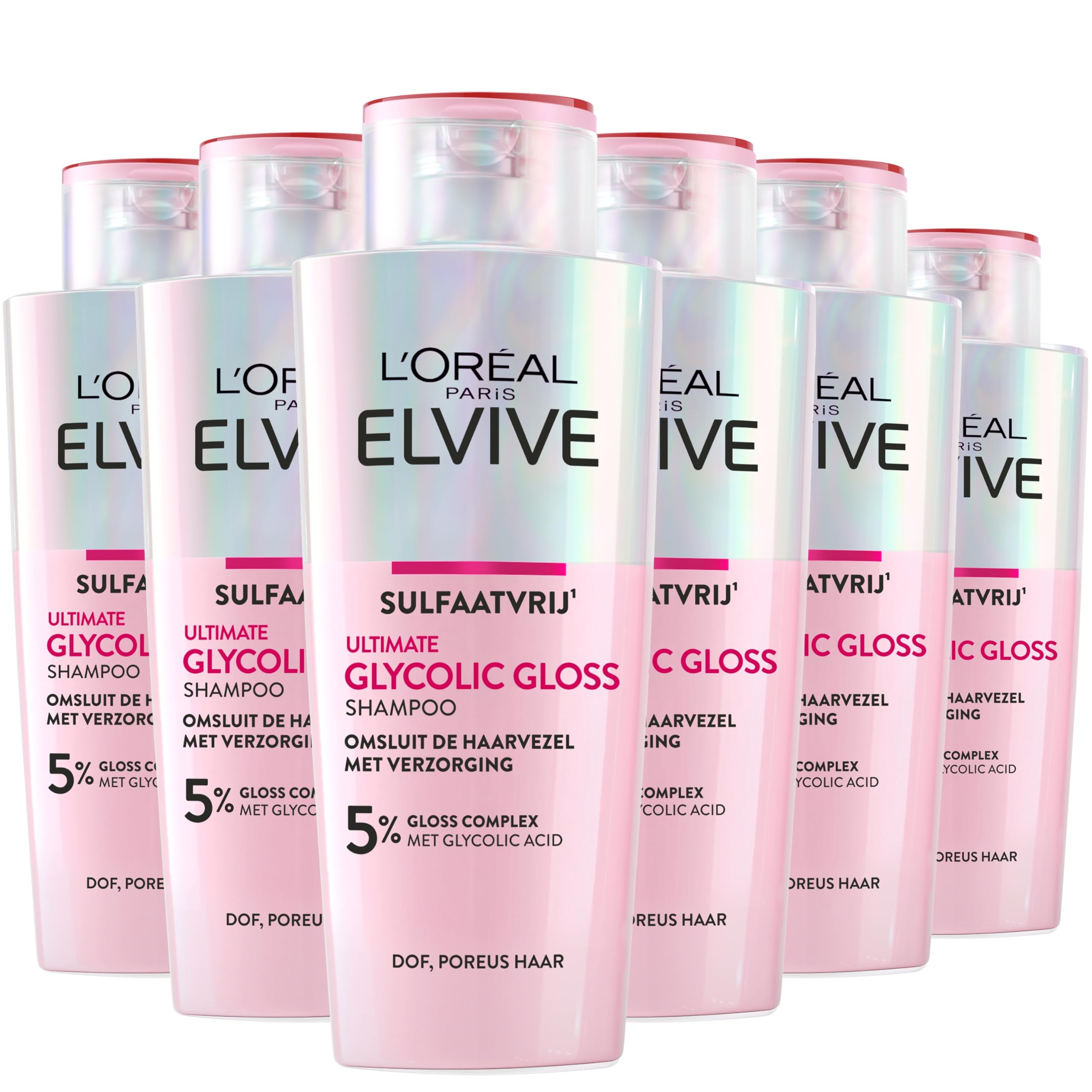 L'Oréal Paris Elvive Glycolic Gloss Shampoo – do włosów matowych, porowatych, z kwasem glikolowym do błyszczących włosów, 6 x 200 ml