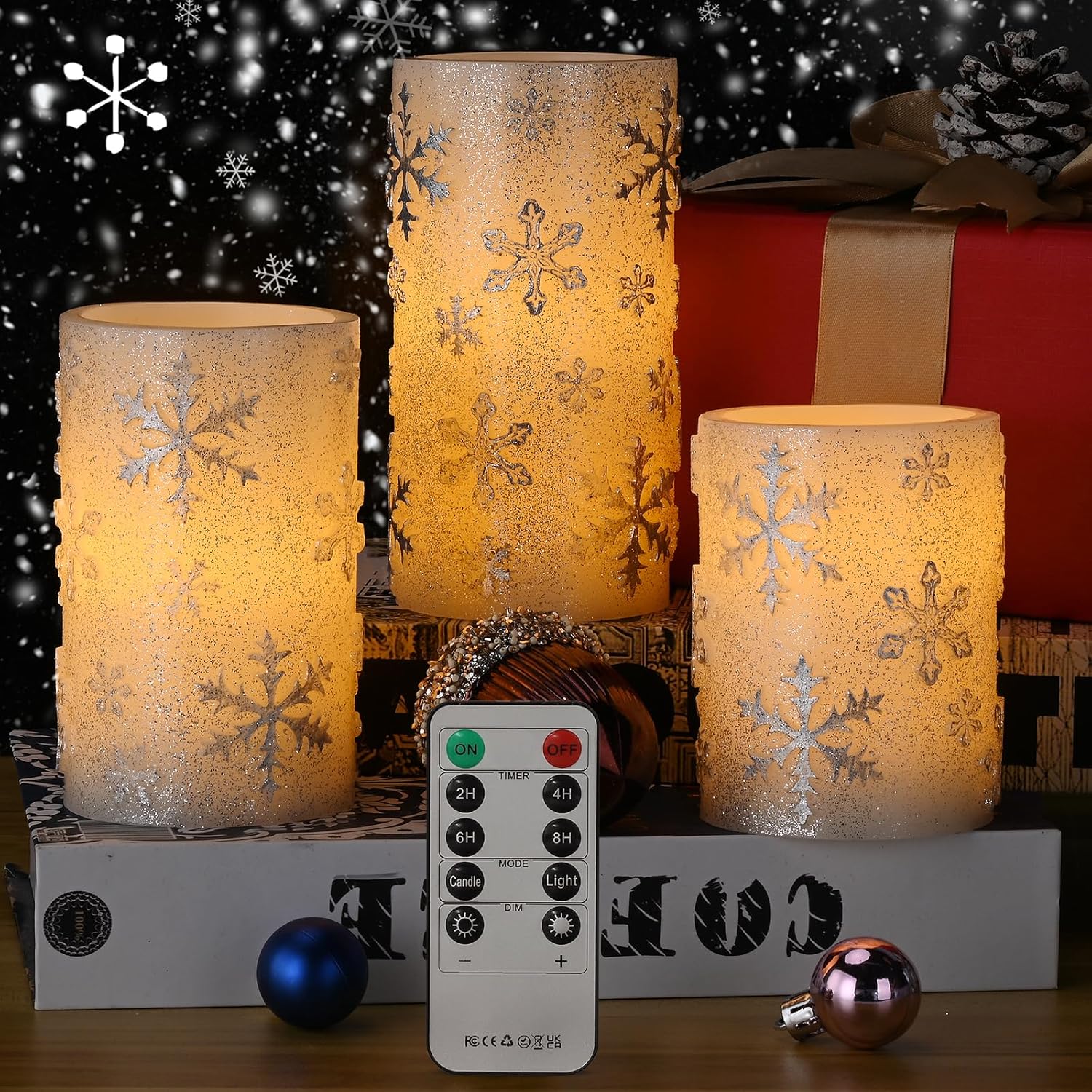 Hópehelyes mintás LED gyertya dekoráció