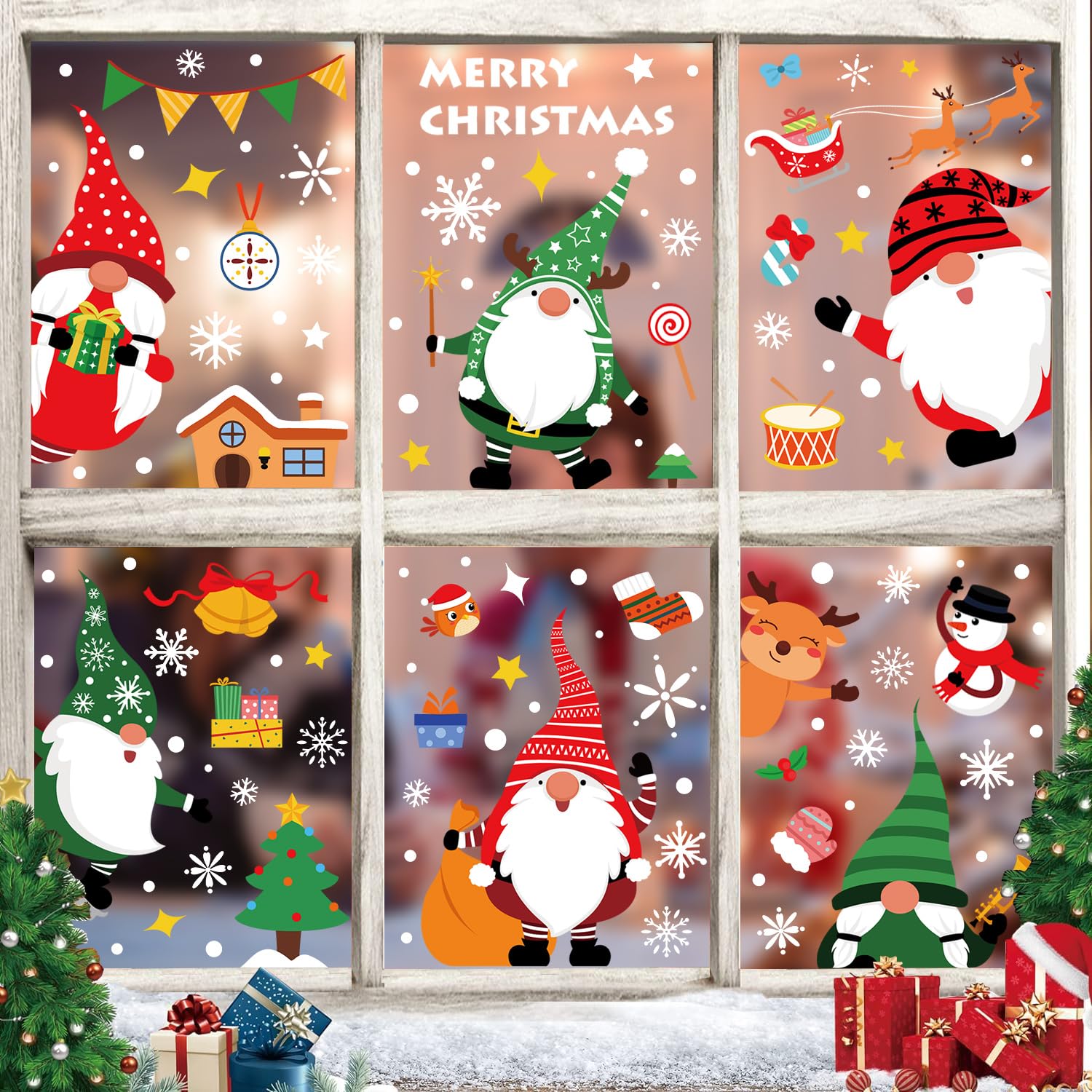 SILARLAIT 10 Adesivi Statici Per Finestre A Tema Natale, Decorazioni Natalizie Riutilizzabili, 30x20cm - 4