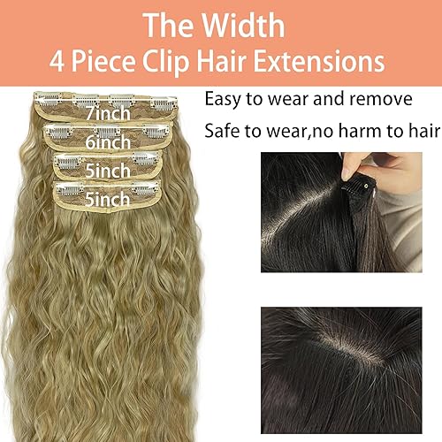 Miniatura 5 de MIMISERVICE Extensiones de cabello con pinzas, extensiones de cabello largo ondulado castaño castaño castaño 4 piezas gruesas, fibra de doble trama