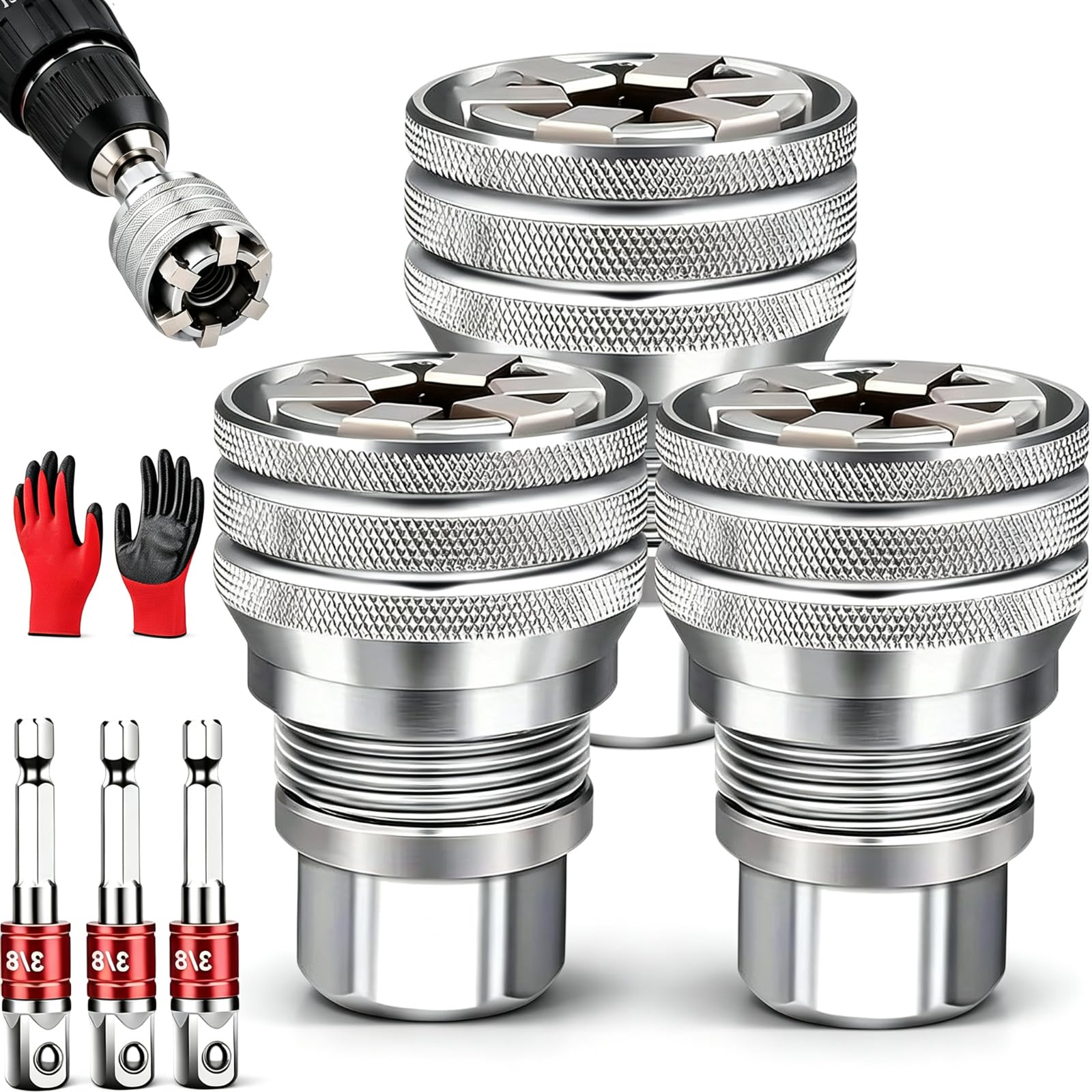 Gienslru Universal Grip Socket Adapter Set, 7-19mm Multi-Function Universal Socket Wrench Tool, Self-Adjusting Ratchet Adapter for 3/8" Drive Ratchet, Torque Wrench and Power Drill，3