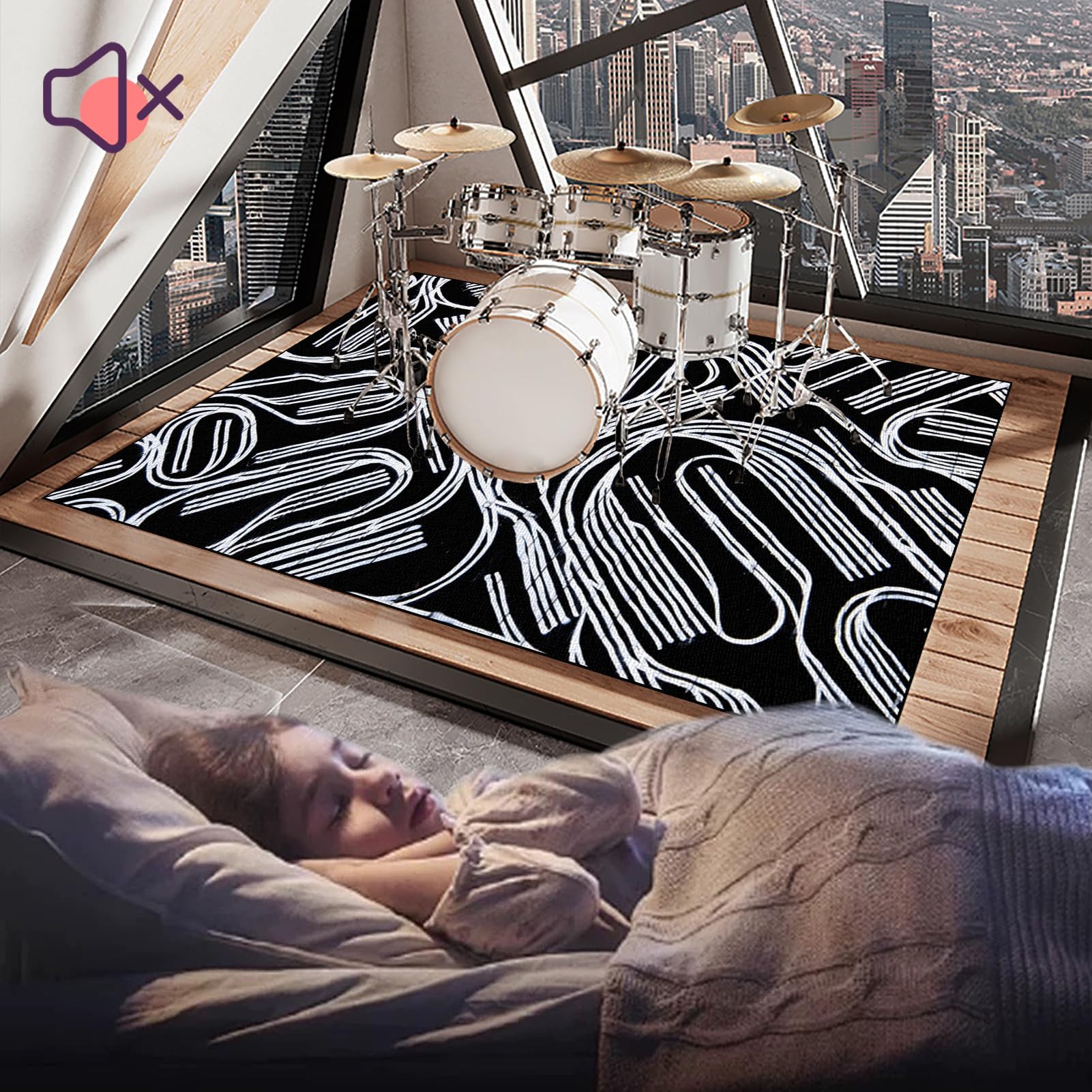 Drum Teppich Schallschutz Schlagzeugteppich Music Carpet Innen und Außen 210 x 180 cm, Trommelteppich mit Rutschfester Unterseite für Akustik Elektrisches Schlagzeug Teppich für Studio, Wohnung