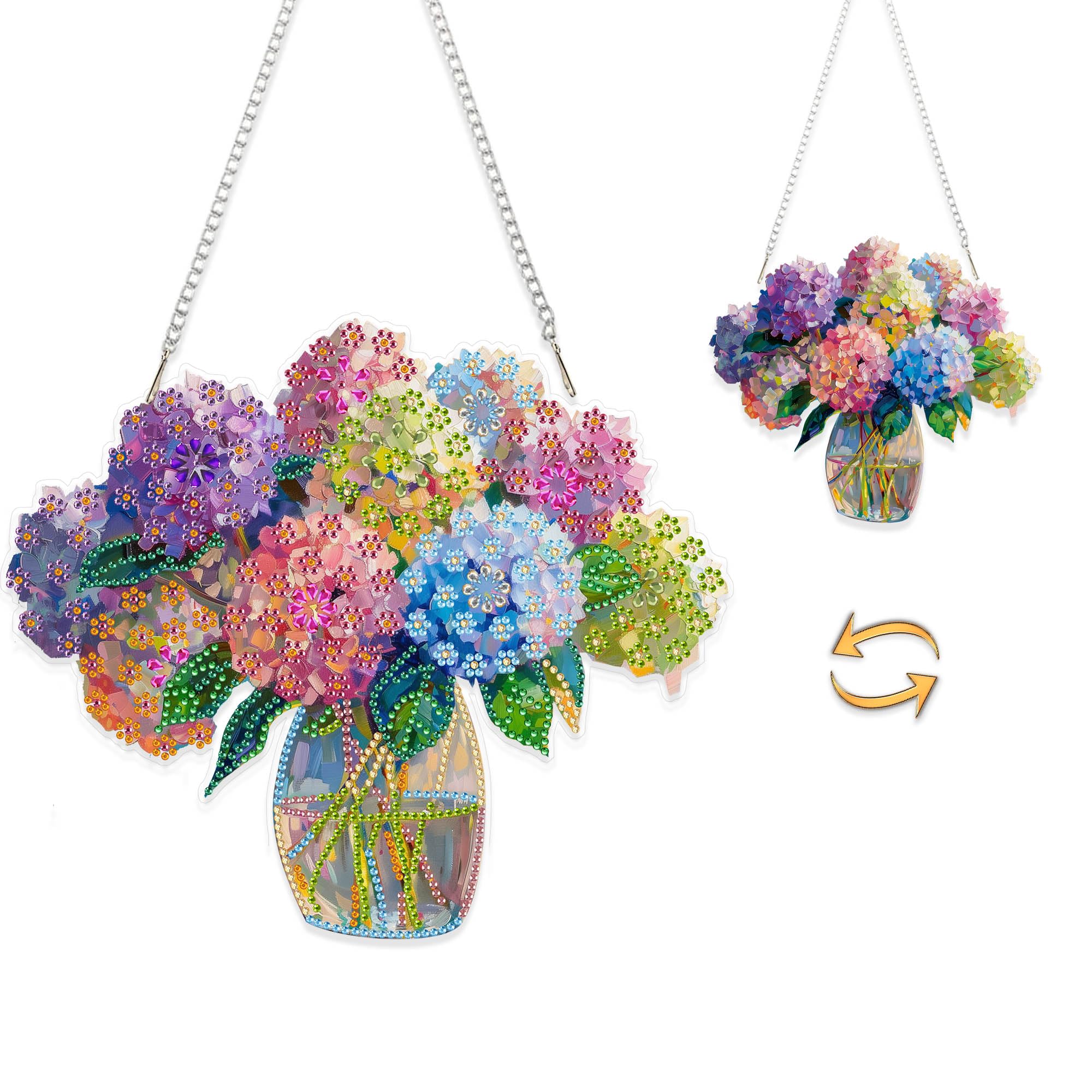 SOURMO Hanging Diamond Art Painting Ornament - DIY Double Sided Flower Pendant Kit With Chain For Home Decoration