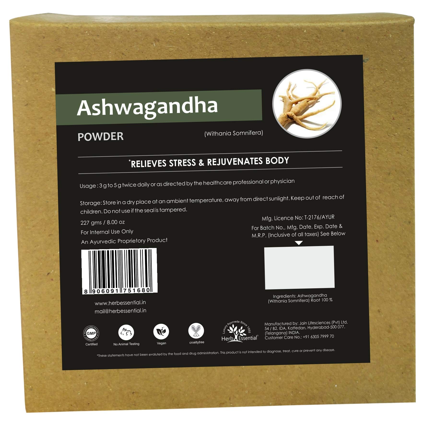 Herb Essential Organic Ashwagandha Powder, 227g | Stress Relief, 100% Pure,No Preservatives (B07SM6ZWFK) Amazon Price History, Amazon Price Tracker