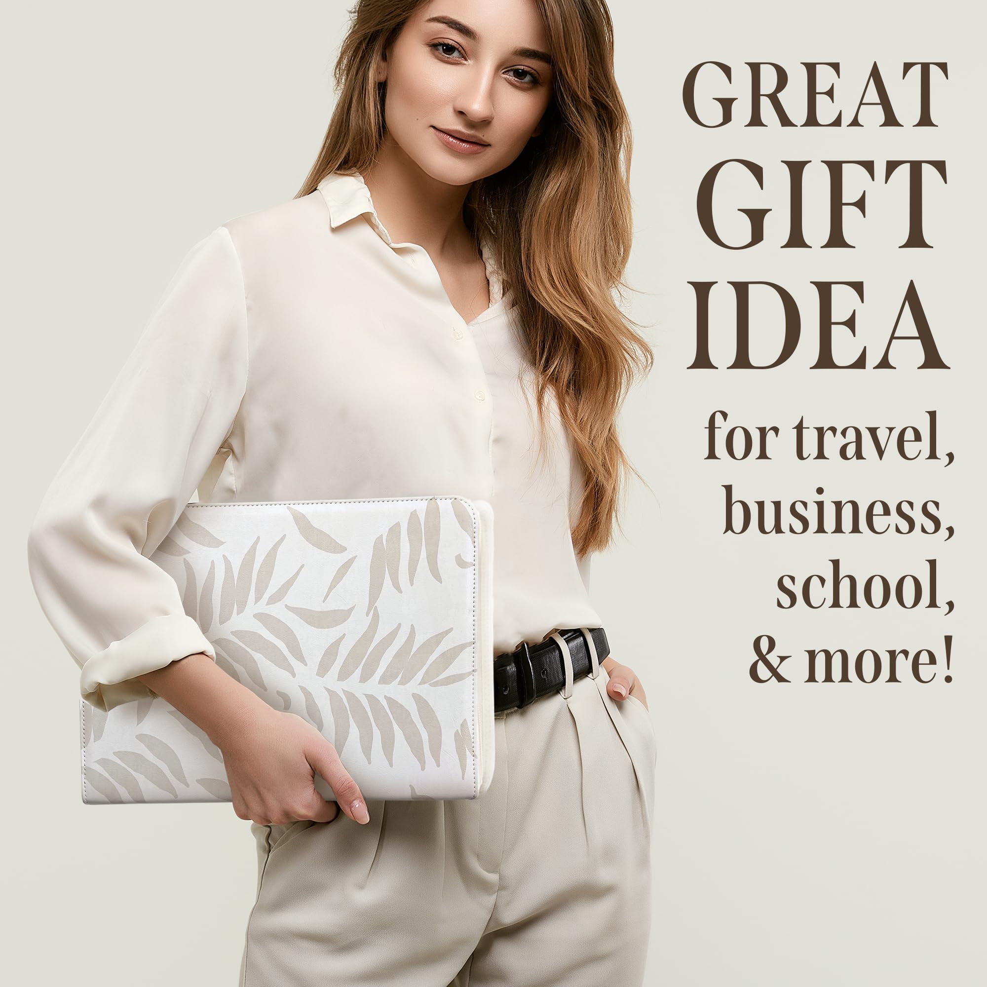 Padfolio for Women, Leather Zipper Binder, Beige Portfolio Organizer, Design Zipper Padfolio, Aesthetic Portfolio Binder, Laptop Portfolio Organizer Case, Folder Organizer, Portfolio for Ipad - Image 5