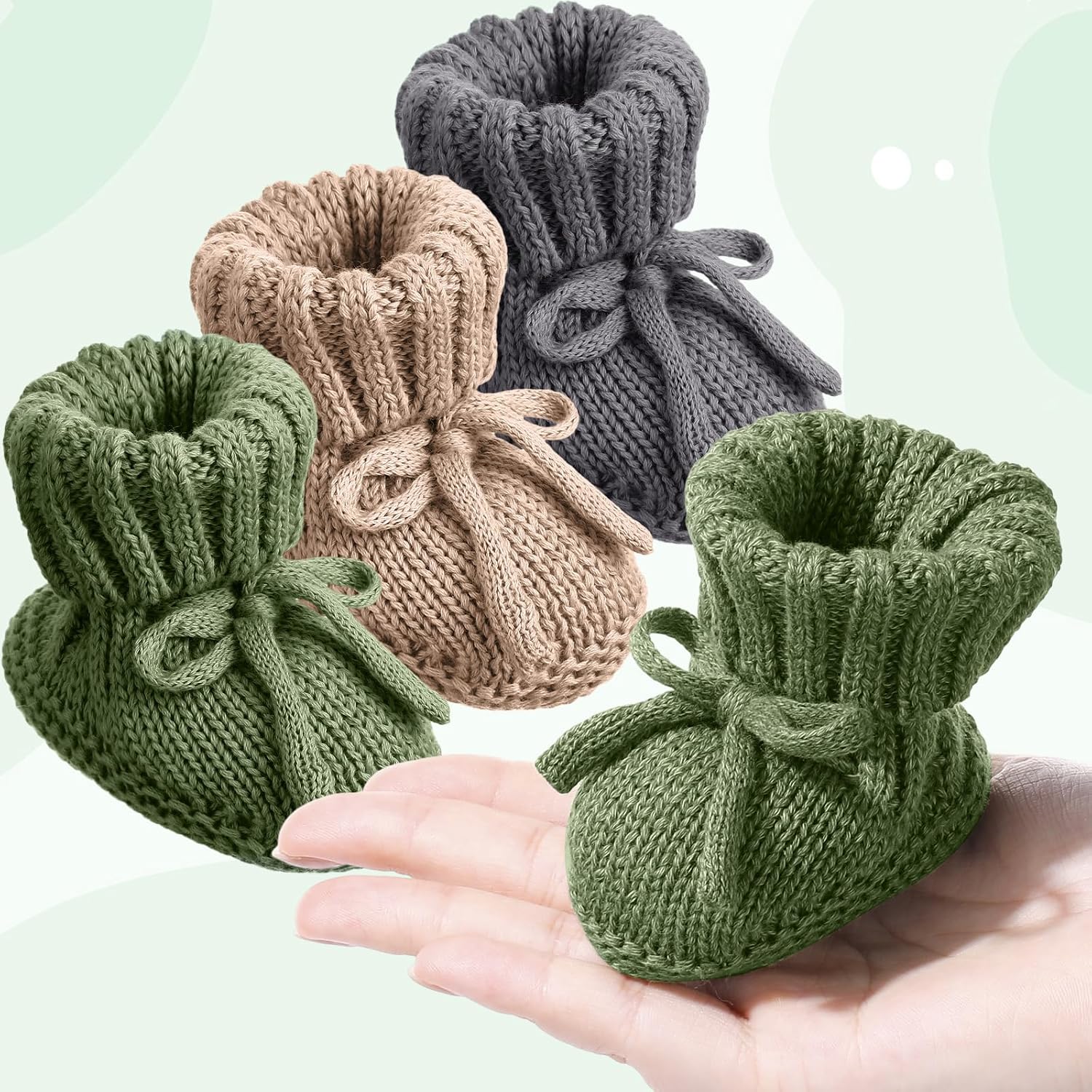Evervibe 3 Pairs Knitted Baby Booties 0-6 Months Newborn Baby Crochet Shoes First Walkers Cozy Shoes for Infant Girl Boy