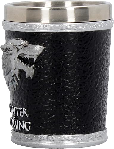 Miniatura 2 de Nemesis Now B4452N9 Winter is Coming Juego de Tronos - Vaso de chupito (2.8 in), color negro, resina con inserto de acero inoxidable