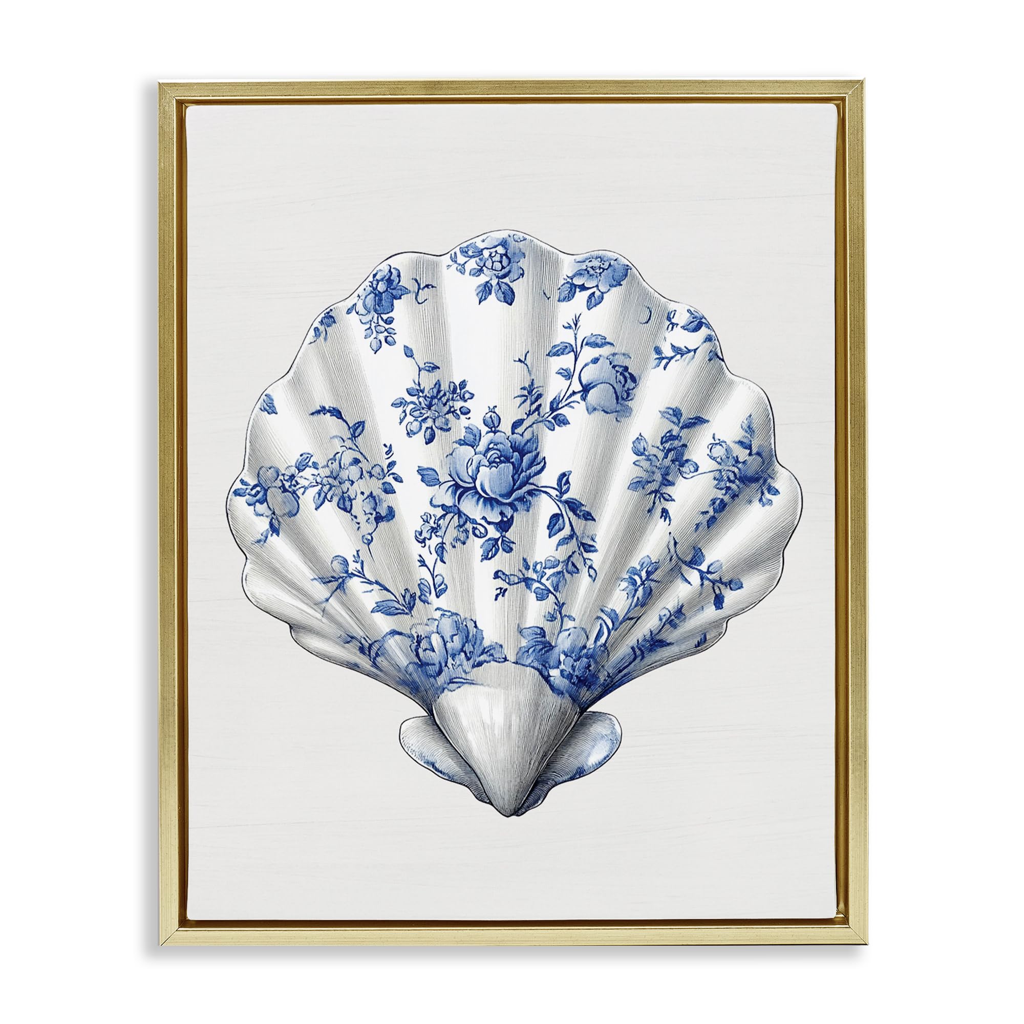 'Funky Toile Seashell'| Floating Frame Canvas Art