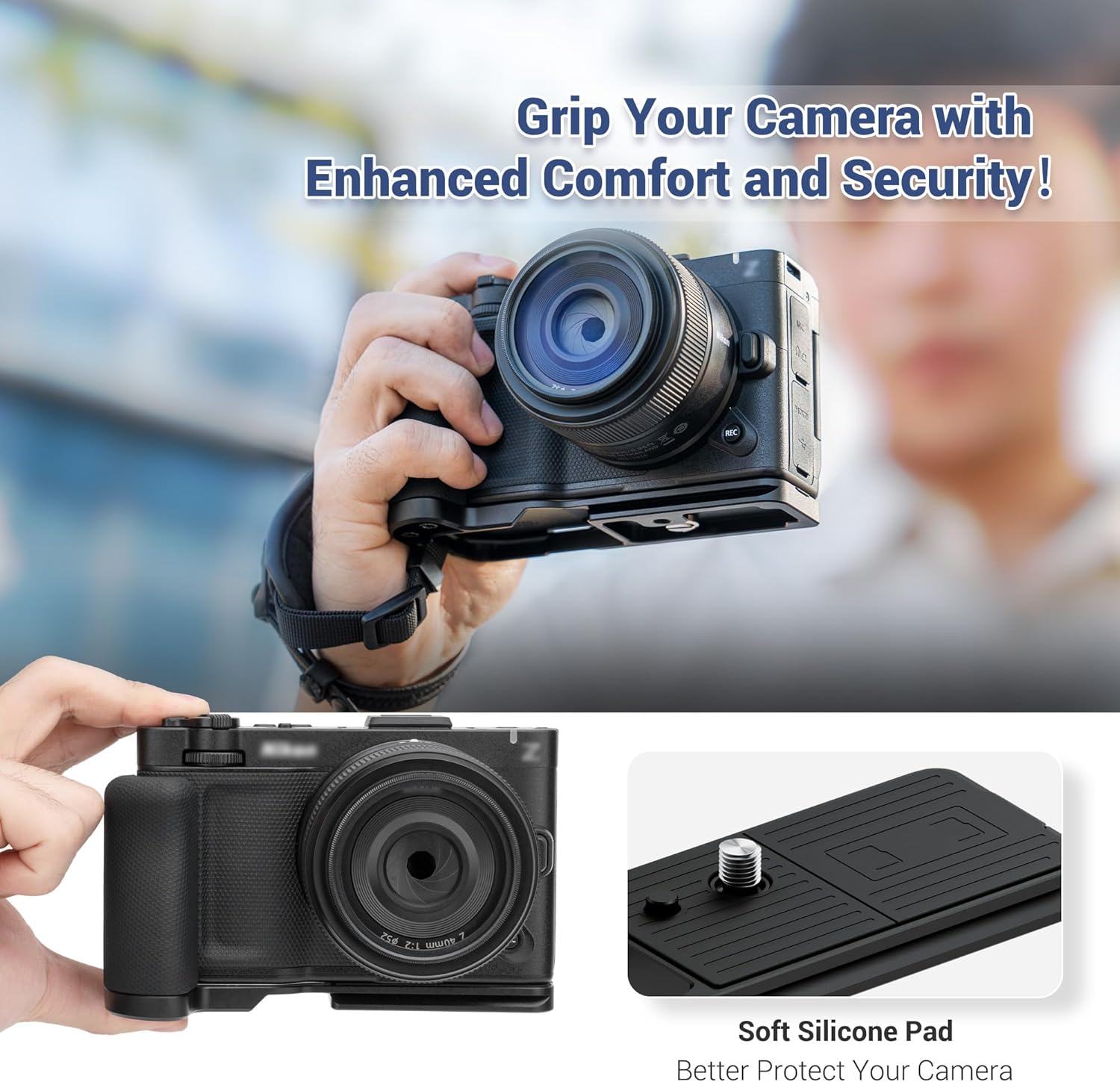 JJC ZR Handgrip L-Shape Bracket Handle Hand Grip for Nikon ZR Cinema Camera,Ergonomic Silicone Handgrip with Built-in MicroSD Card Slot,Arca Quick Release Plate & Anti-Slip Microfiber Pads(NO MicroSD)