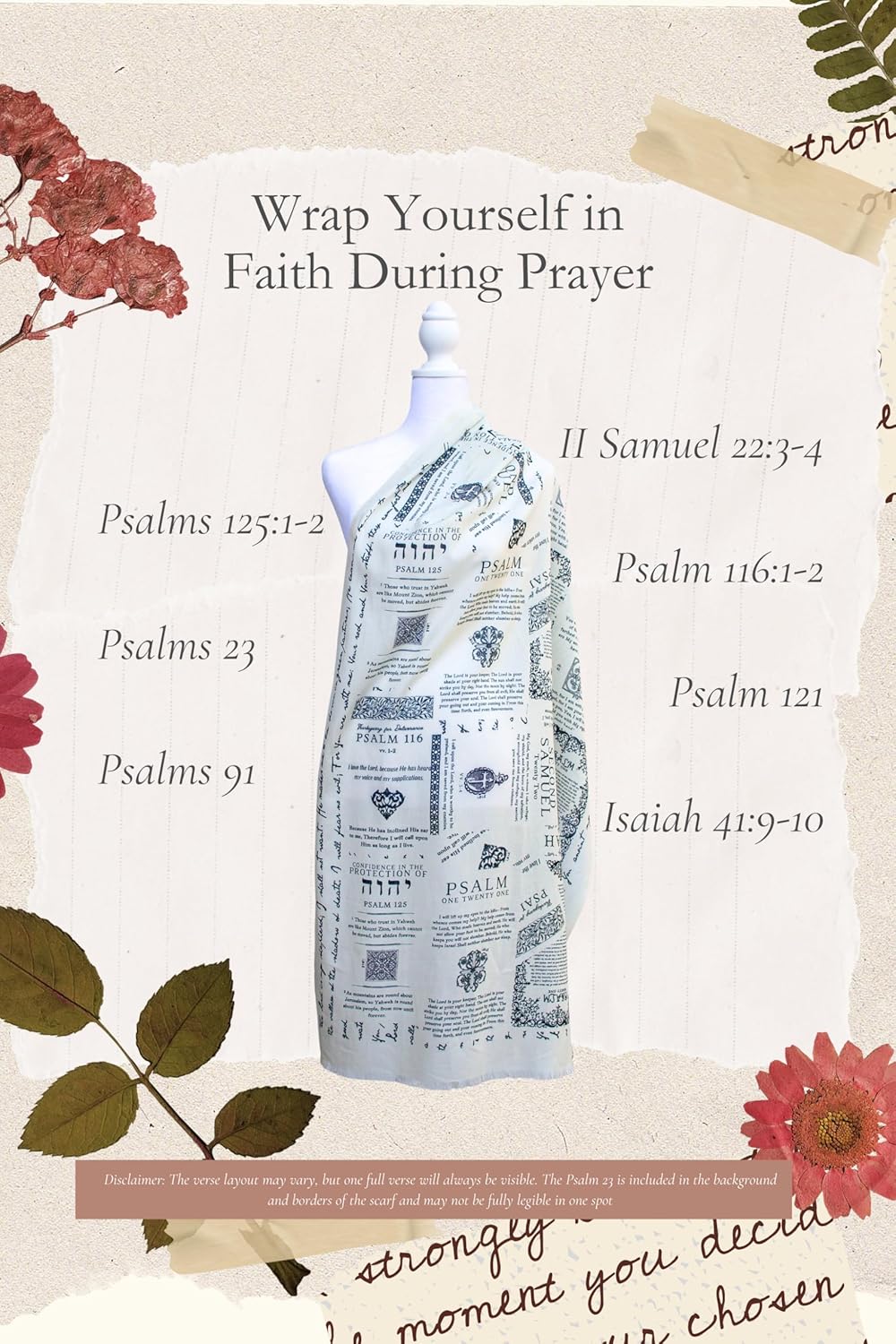 Protection Bible Verse Shawl with Psalm 91 – Vintage Scripture Scarf with 7 Bible Verses, Christian Gift Women