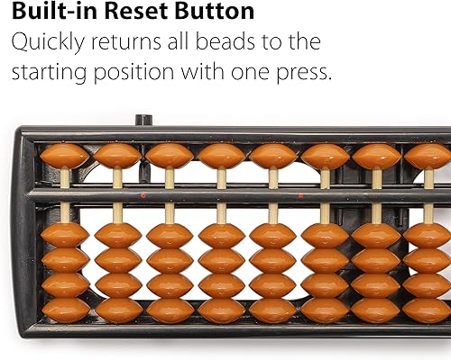 Miniatura 11 de ábaco de madera de estilo retro, calculadora de Soroban con botón de reajuste, 13.75 pulgadas, 17 columnas.