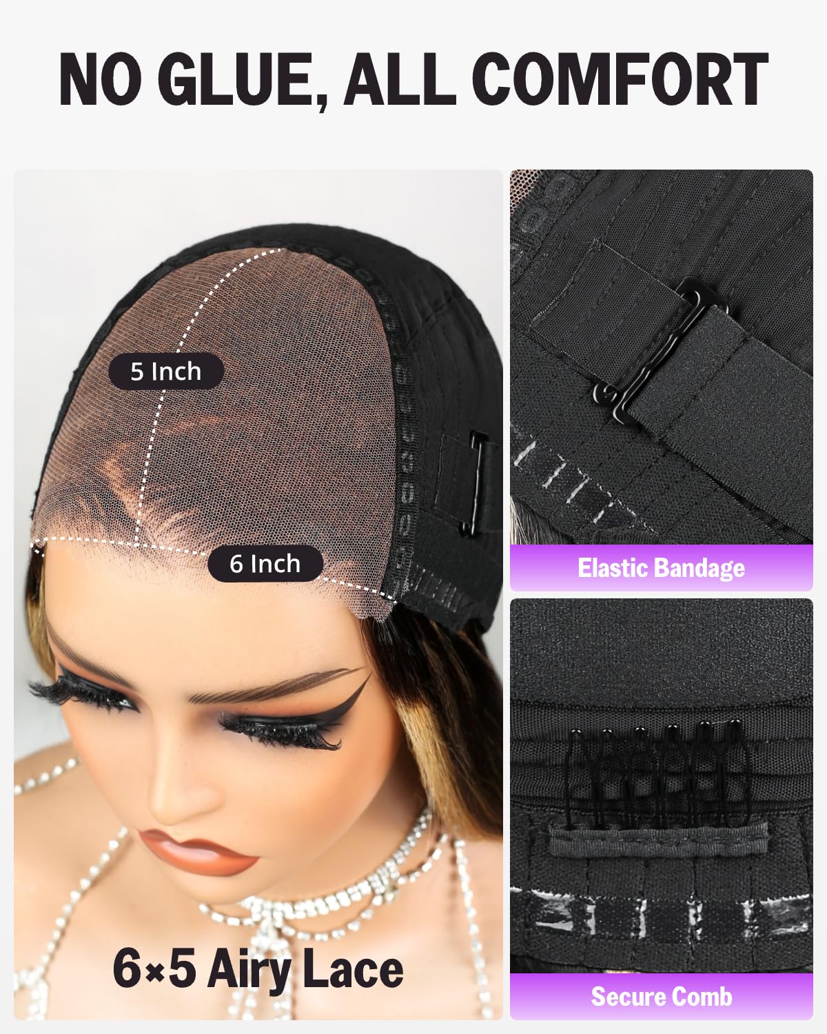 Glueless Highlight Wig Human Hair Glueless Wear and Go Ombre Body Wave Lace Front Wigs Human Hair Pre Plucked Pre Cut 6x5 HD Lace Closure Balayage Wig 22 Inch 1B/27