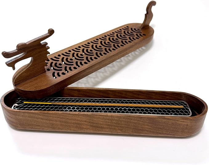 Dragon Incense Sticks Holder Burner,Boat Incense Holder Box,Wooden Incense Holder for Sticks,Blood Incense Ash Catcher,Cool Meditation Room Decor(Dragon Box)