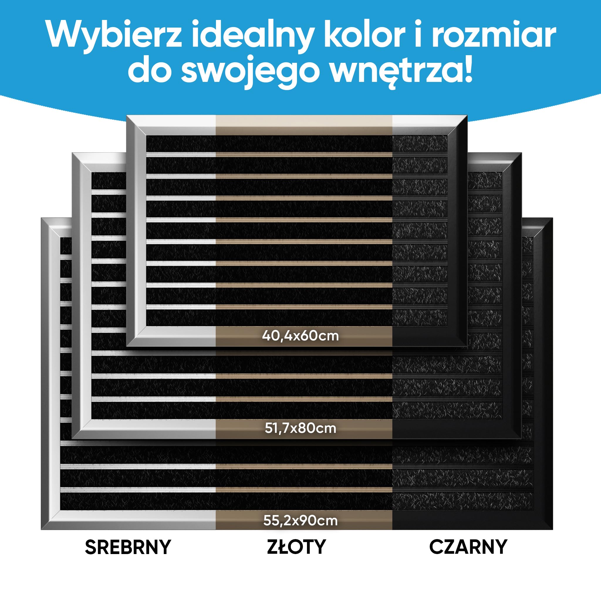 WEST&EAST aluminiowa wycieraczka 40x60 cm, wycieraczka do użytku na zewnątrz z aluminiową ramą w kolorze srebrnym i powierzchnią z polipropylenu, wycieraczka do butów, maty do wejścia