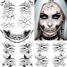 7 Sheets Scary Face Tattoos For Halloween Temporary Tattoos Eyelid Eyeliner Eye Shadow Face Sticker, Witch Crack Spiderweb Fake Tattoos Halloween Costume Vampire Zombie Makeup Party Favor Supplies