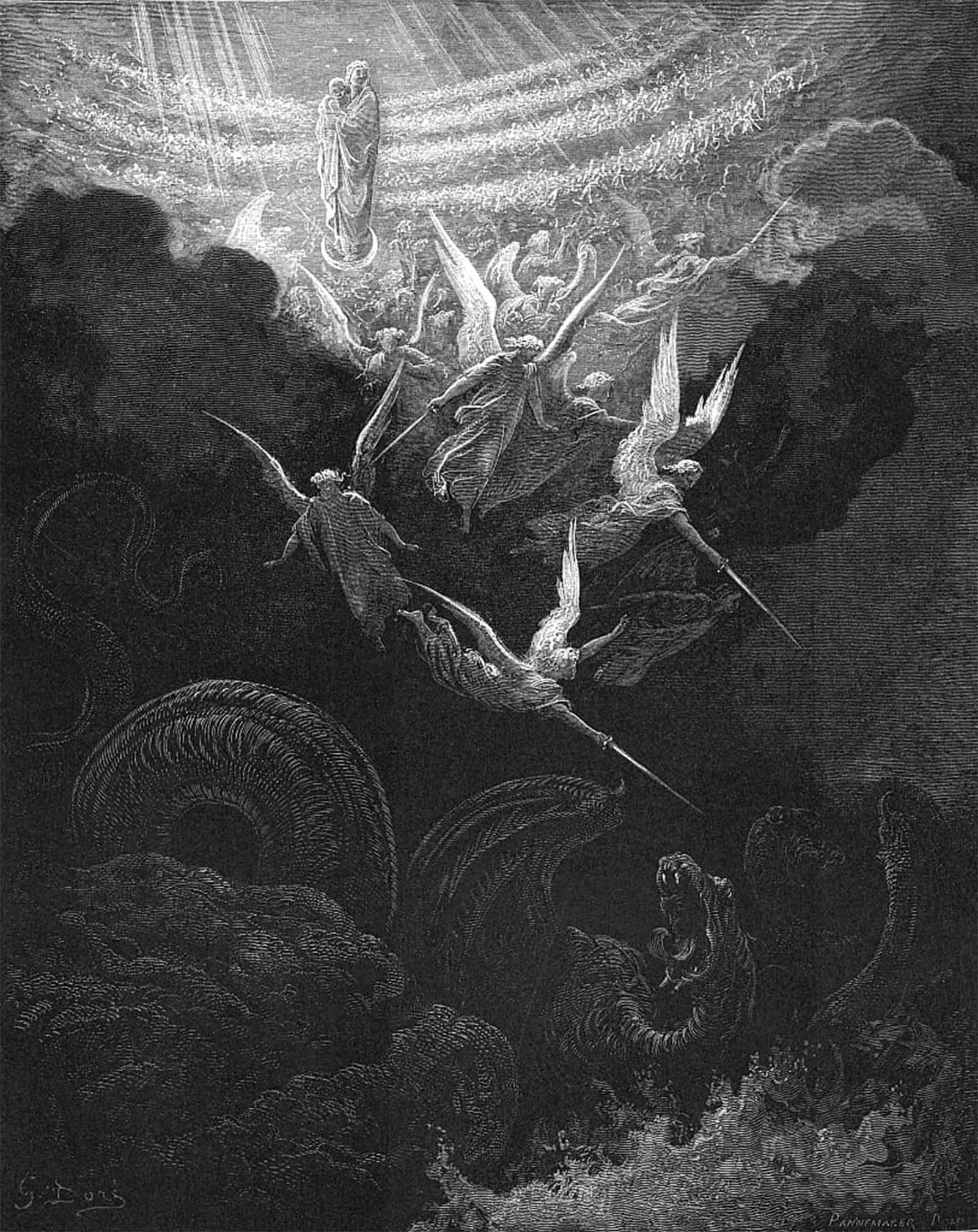 ARTXLXXBN Famous Art Print Poster Vintage Wall Art the Archangel and His Angels Fighting the Dragon by Gustave Dore Canvas Art Poster for Home Decor 60x90cm