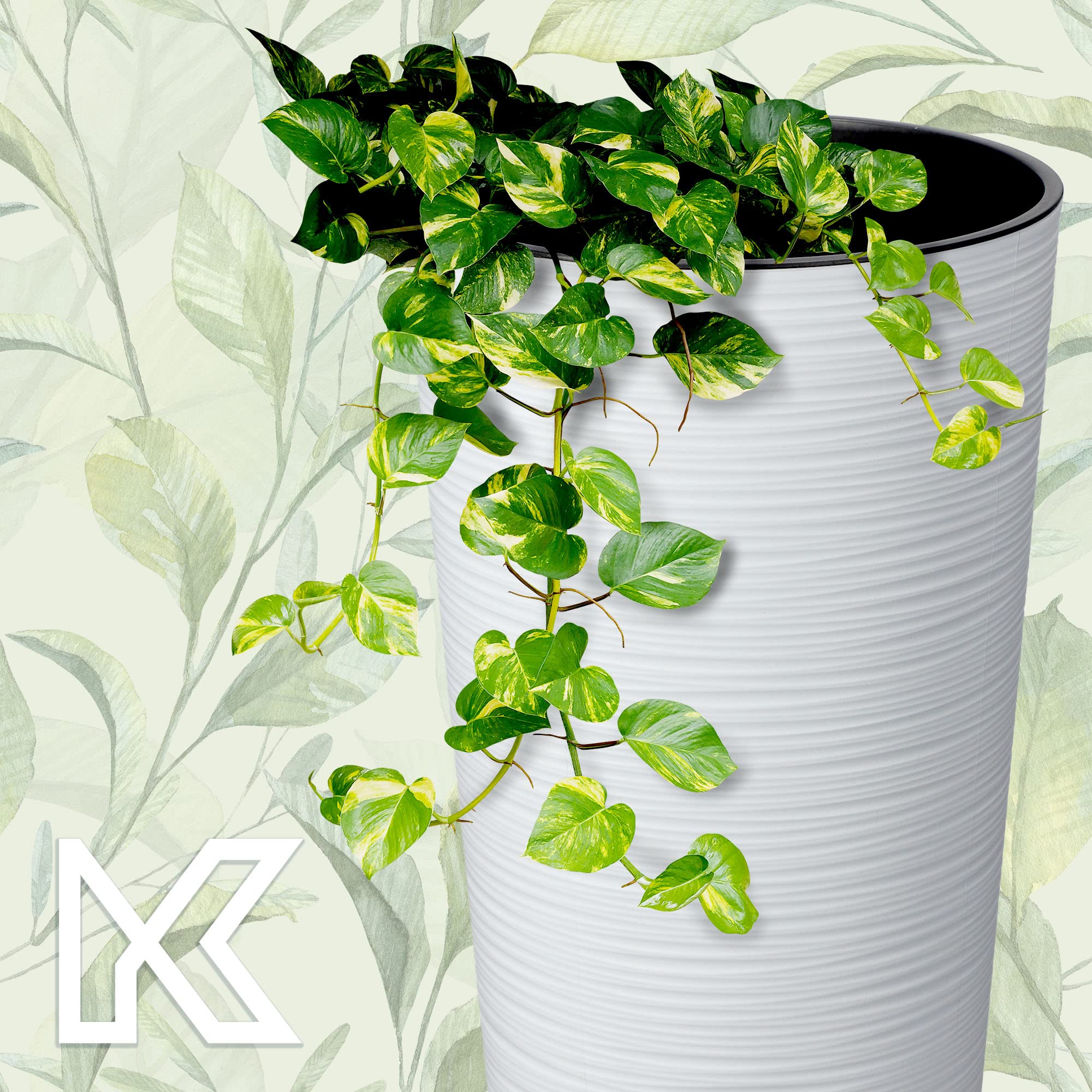 KADAX Macetero Alto de Plastico para Interior y Exterior, Maceta Grande y Decorativa para Plantas de Gran Tamaño y Árboles Pequeños (Blanco, 25.5 cm)
