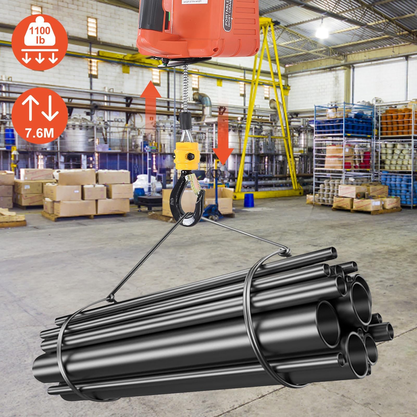 Elektrische Seilwinde 500KG 1500W 7.6M Hubhöhe mit Kabellose Fernbedienung Überlastungsschutz EU-Stecker 220V