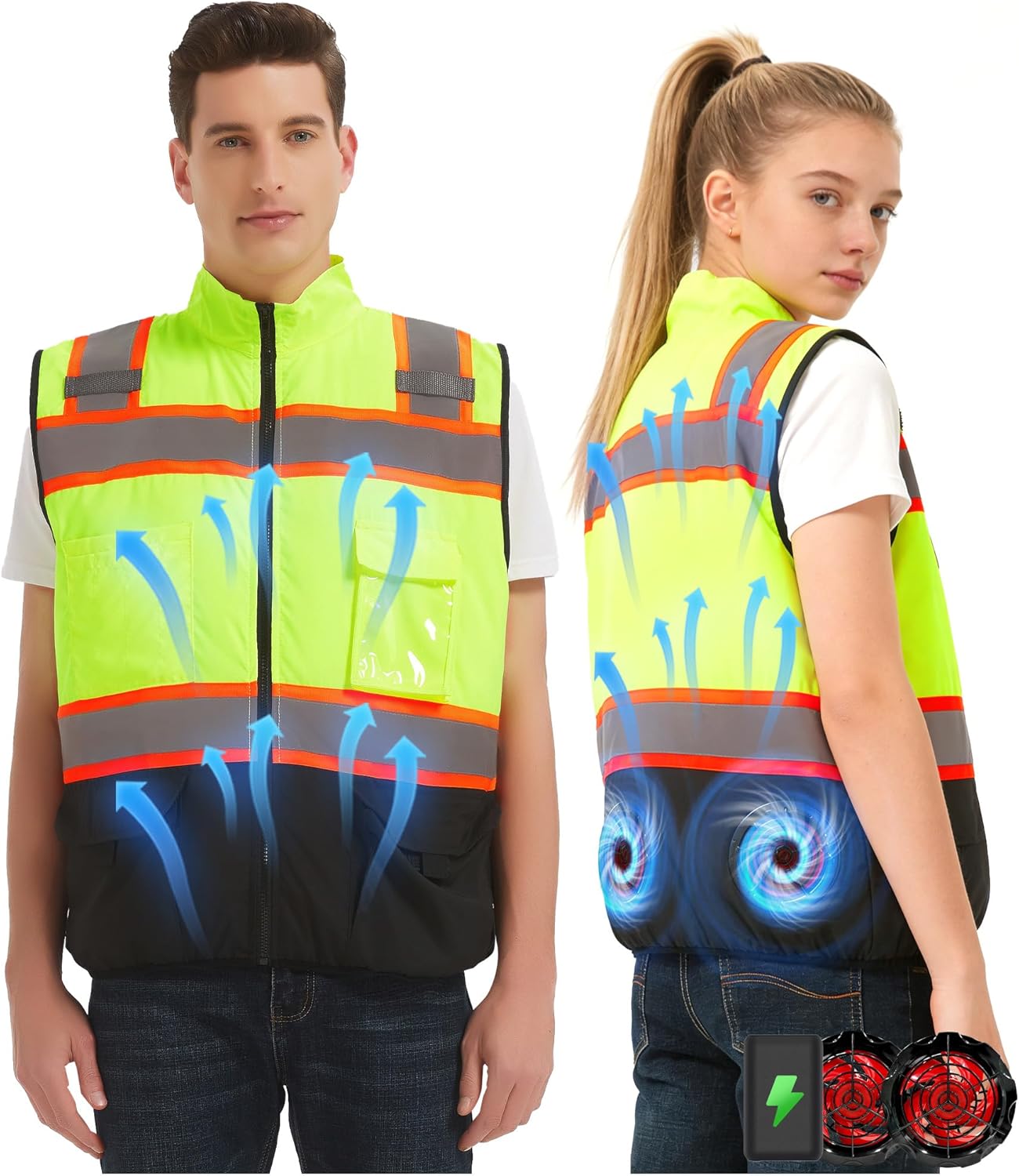 Safety Cooling Vest Jacket with 2 Fans - Men and Women 21V Air Conditioner Lightweight Vests, With 20000mAh Battery